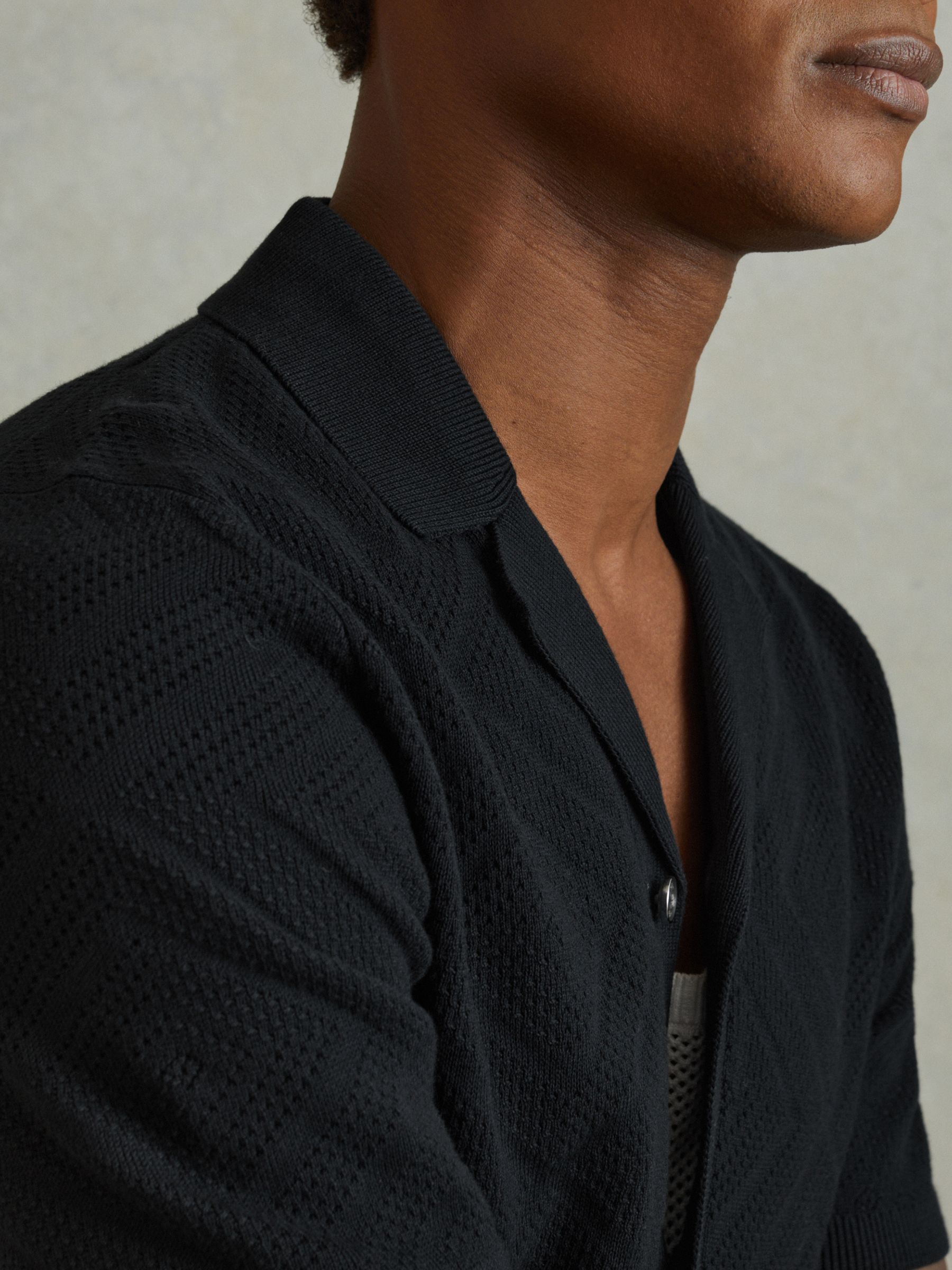 Cotton Cuban Collar Shirt in Navy