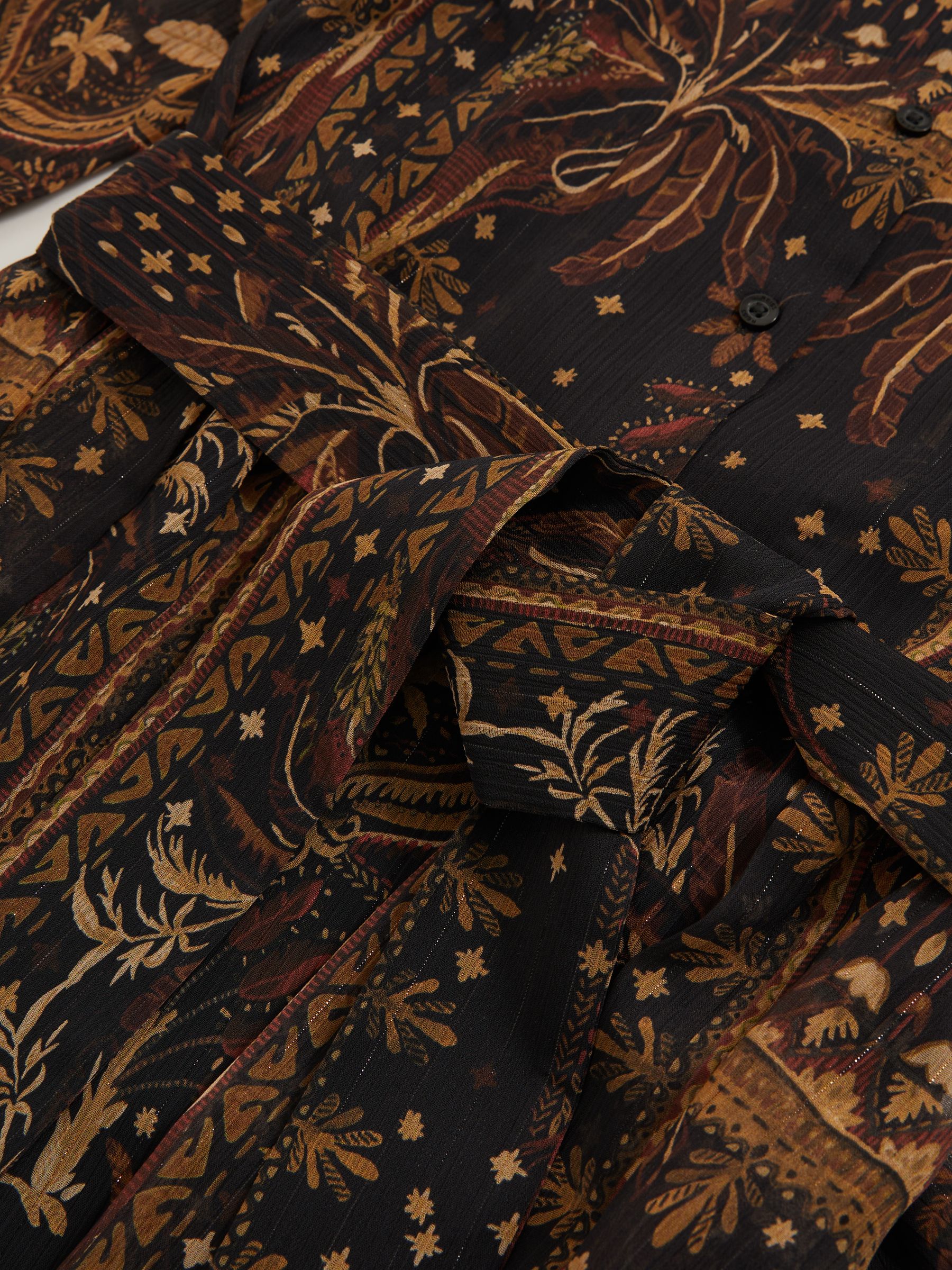 Botanical-Print Chiffon Mini Dress in Navy