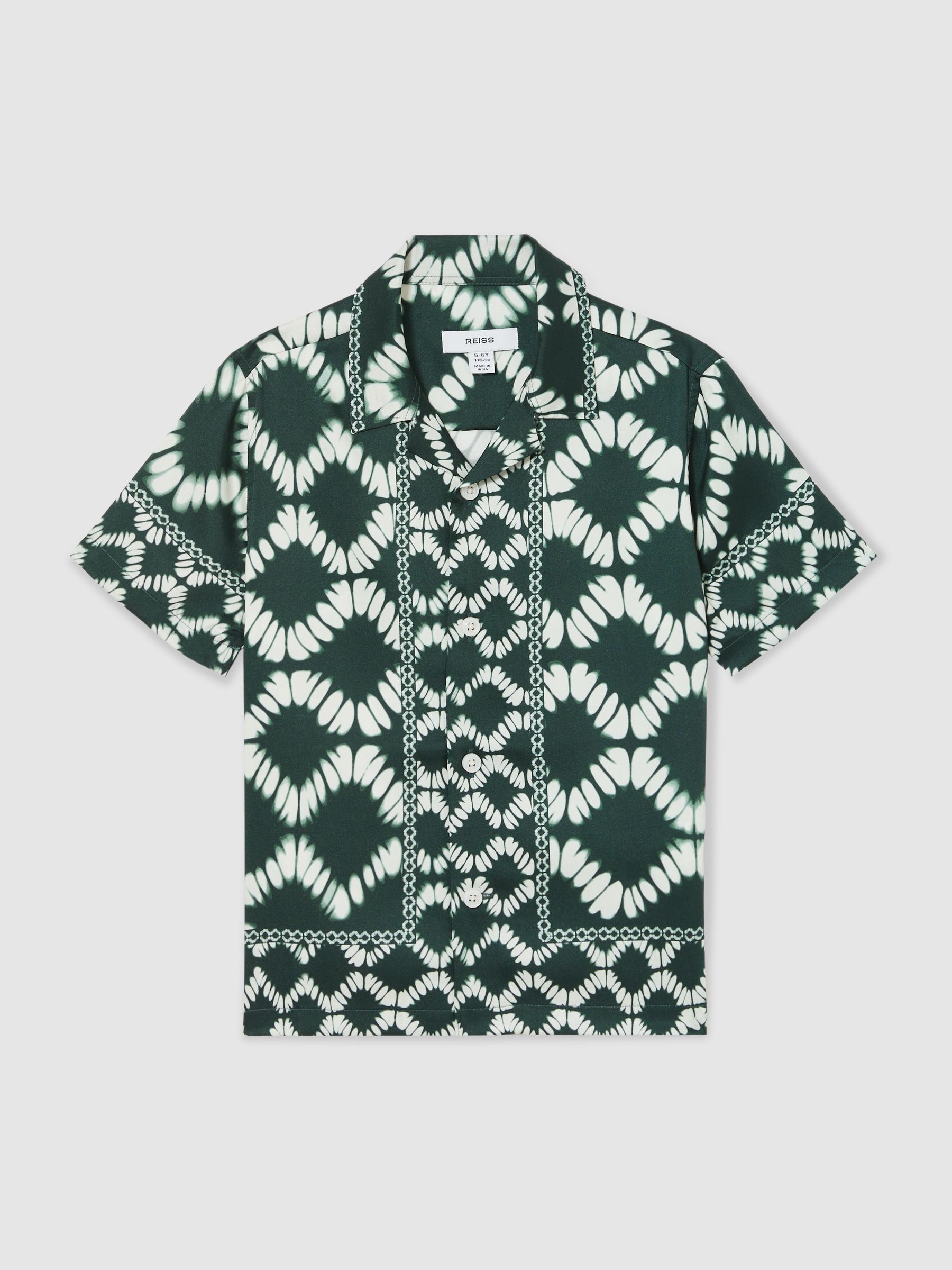9-13 yrs Abstract Print Cuban Collar Shirt in Green