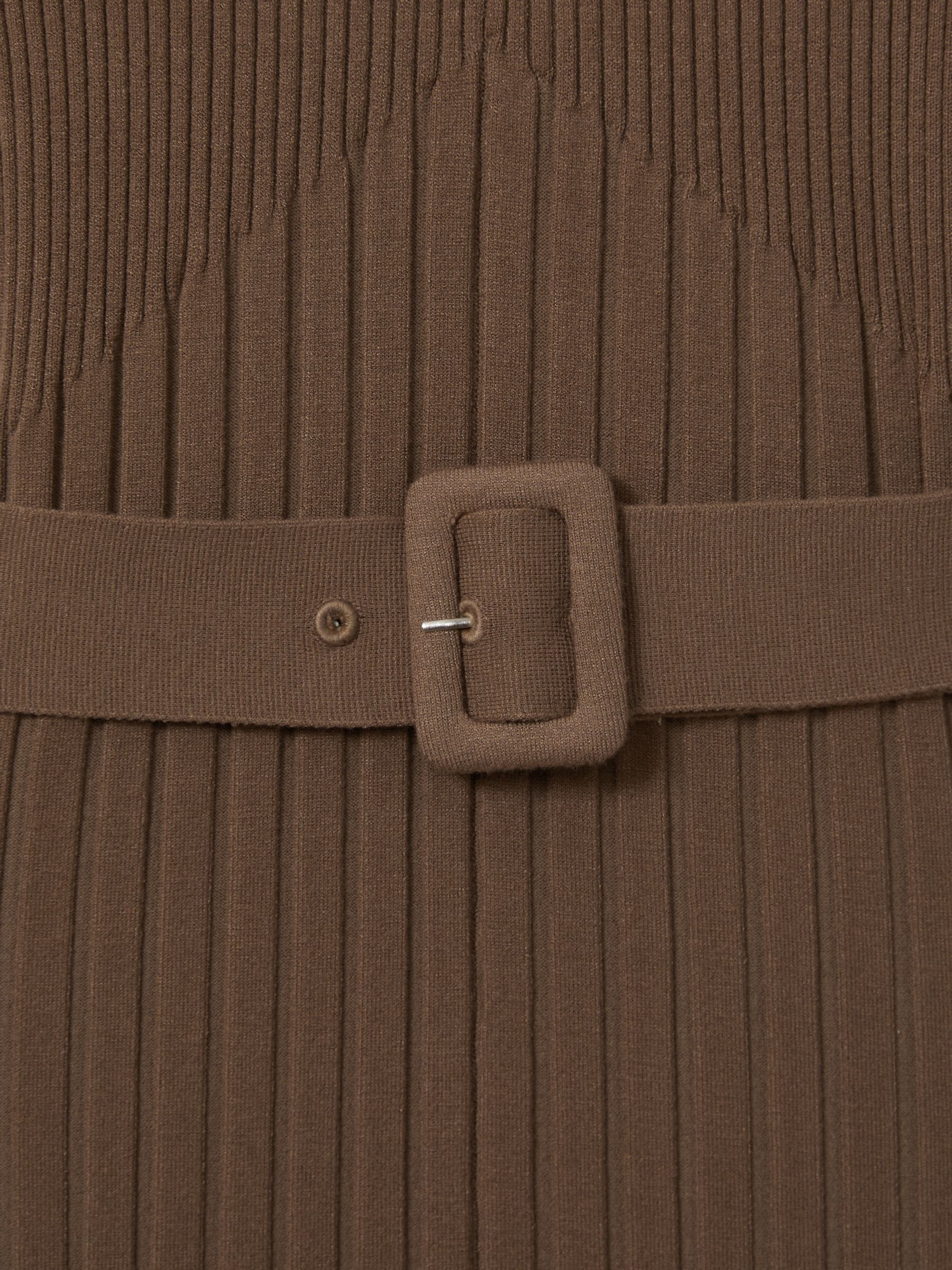 Ribbed Roll Neck Belted Midi Dress in Mocha
