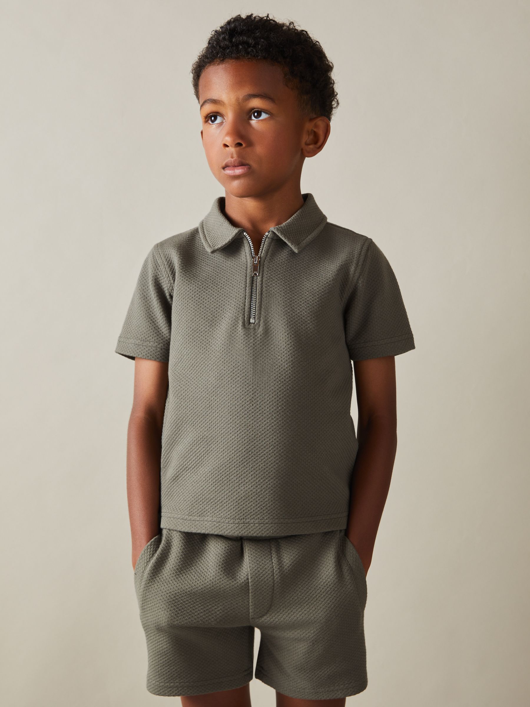 9-13 yrs Textured Drawstring Shorts in Green Smoke