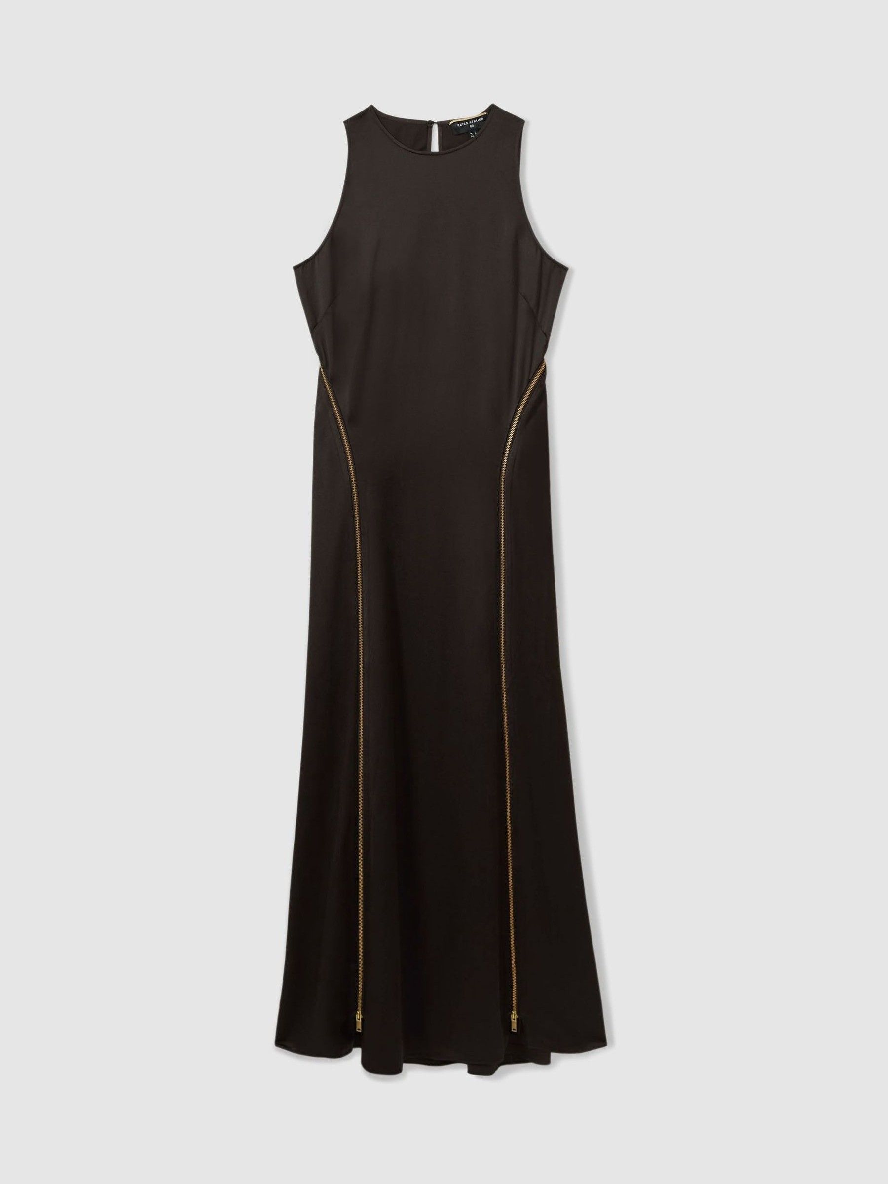 Atelier Zipped Satin Maxi Dress with Virgin Wool in Chocolate