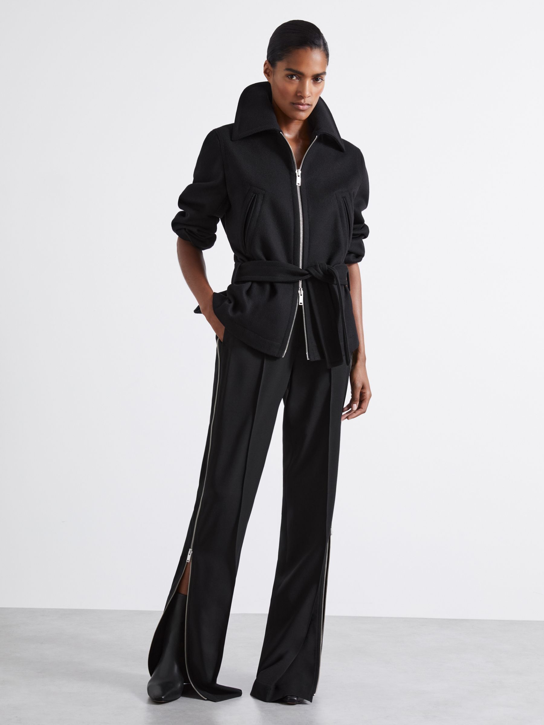 Atelier Virgin Wool-Blend Belted Coat in Black