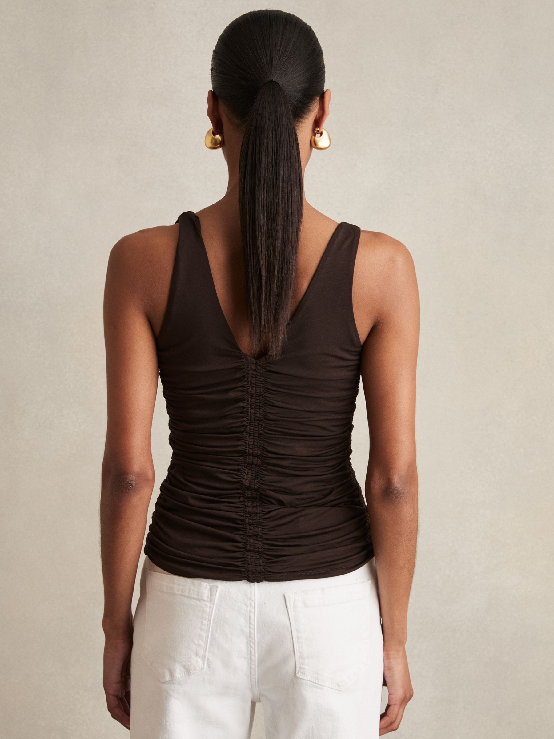 Stretch Lyocell Jersey Ruched Vest in Chocolate Brown