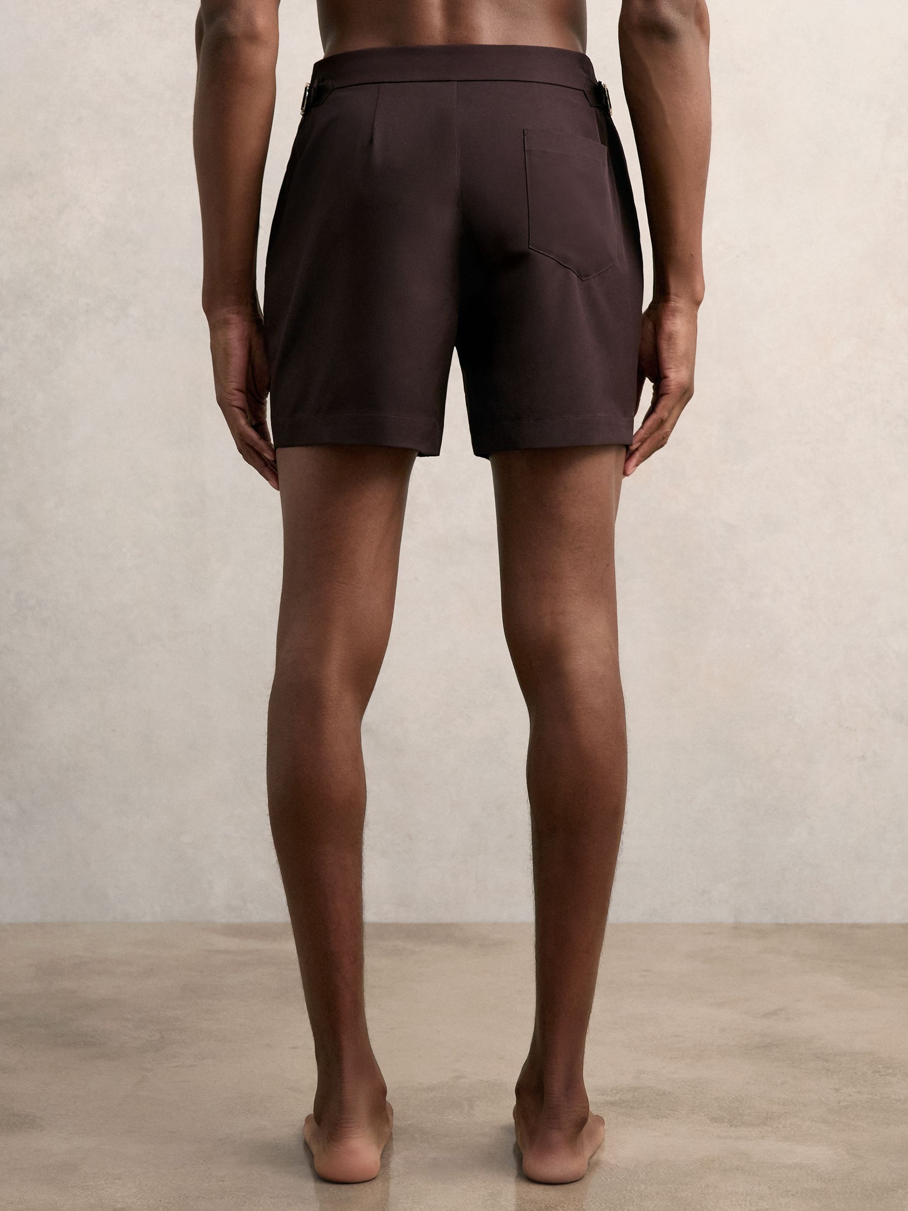 Side-Adjuster Swim Shorts in Chocolate Brown