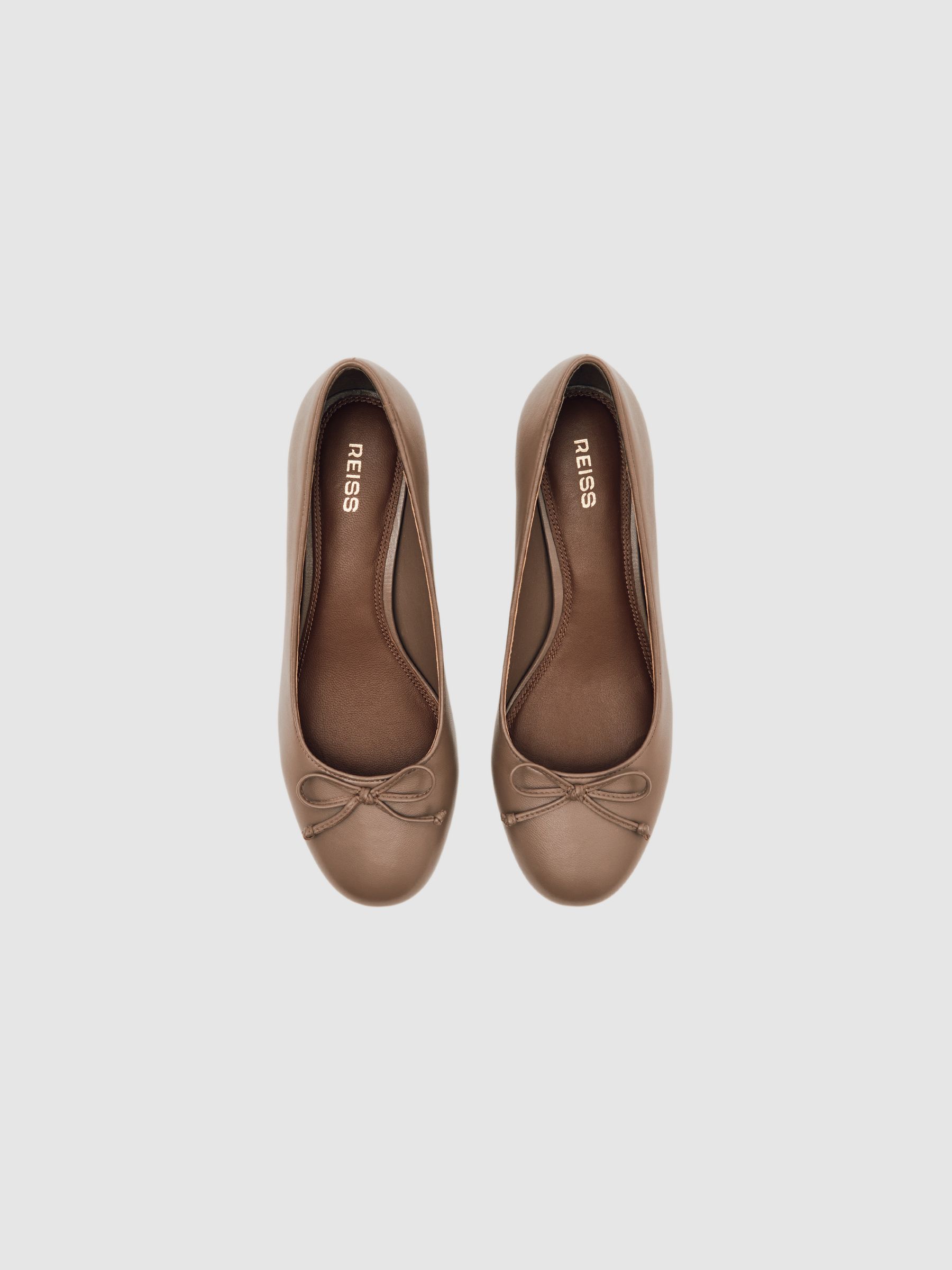 Leather Block Heel Ballerina Shoes in Neutral