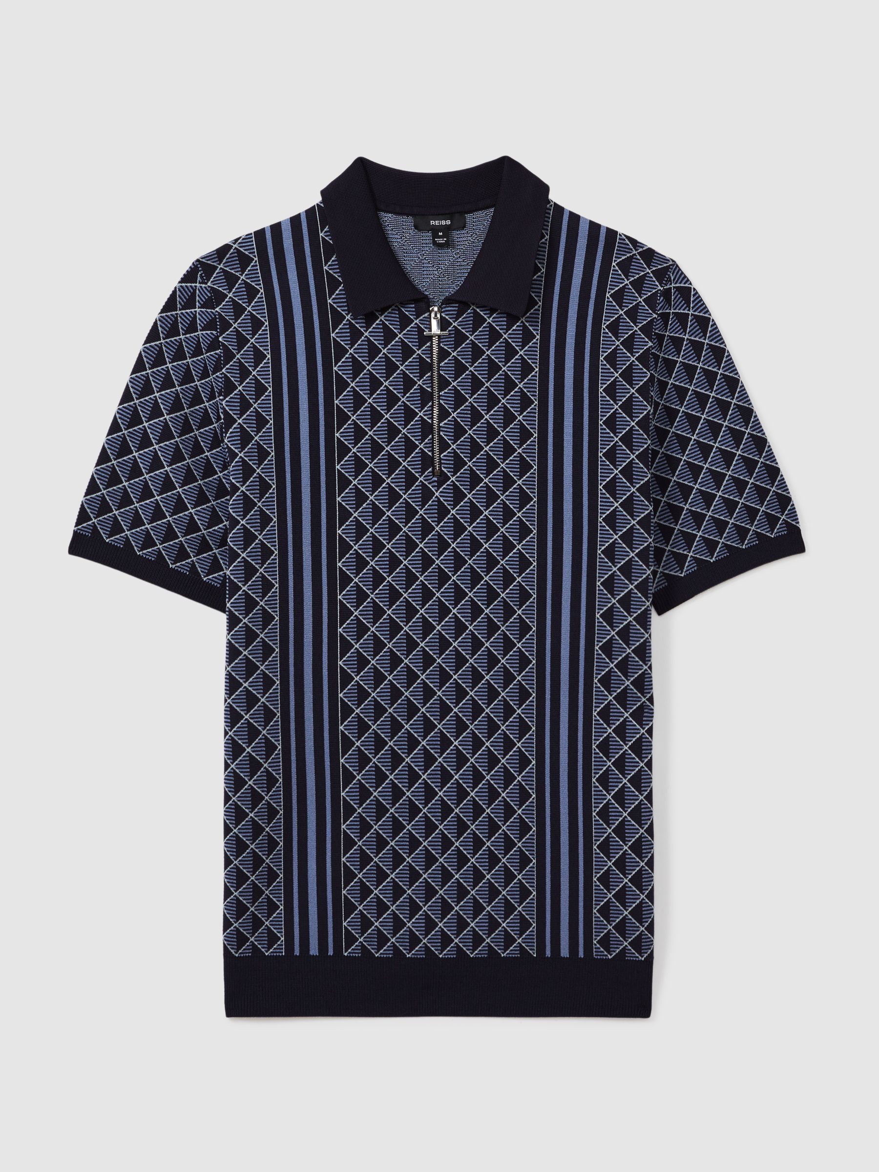 Half-Zip Diamond Stitch Polo Shirt in Navy