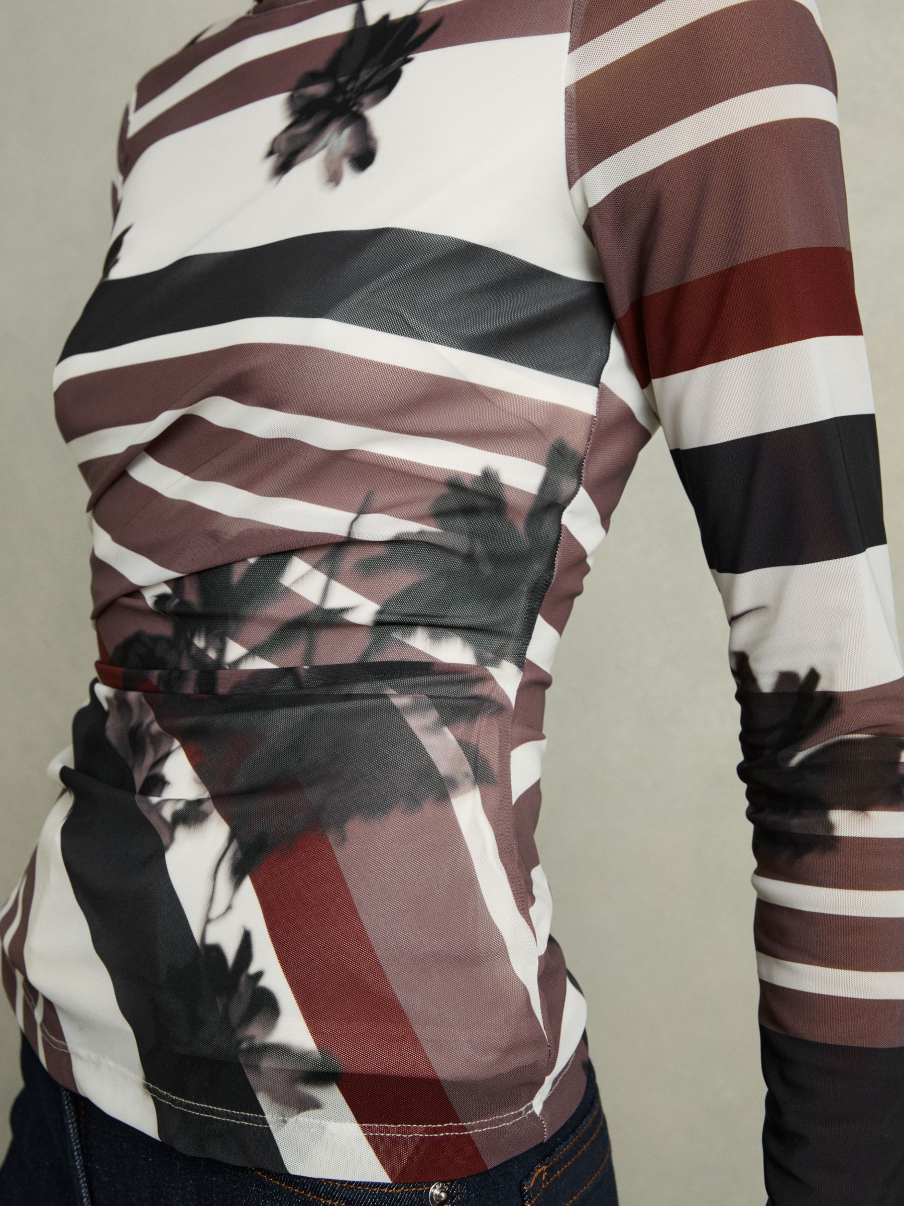 Ruched Abstract Stripe Top in Burgundy