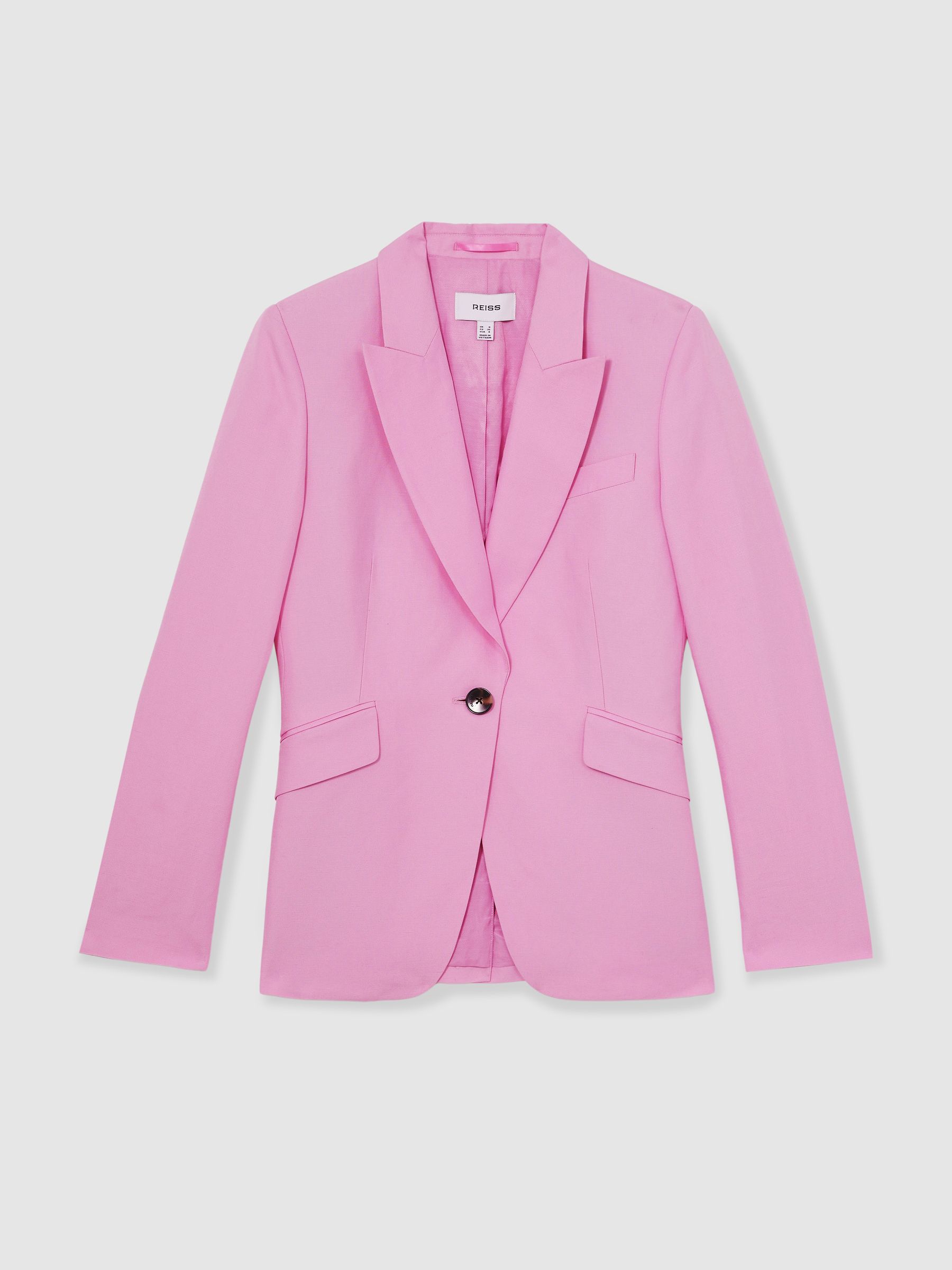 Petite Single Breasted Suit Jacket With Linen in Pink