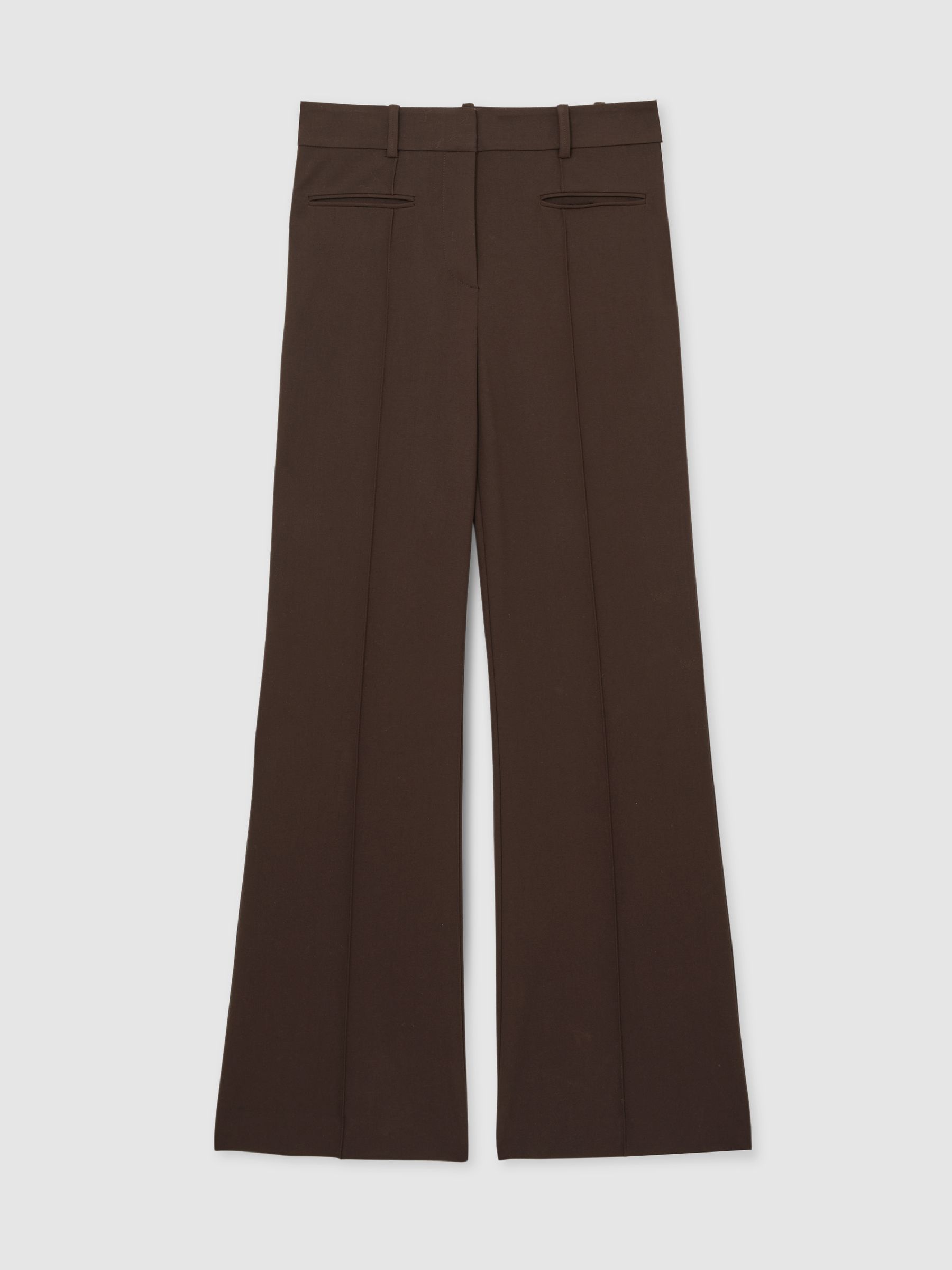 High Rise Flared Trousers in Chocolate Brown