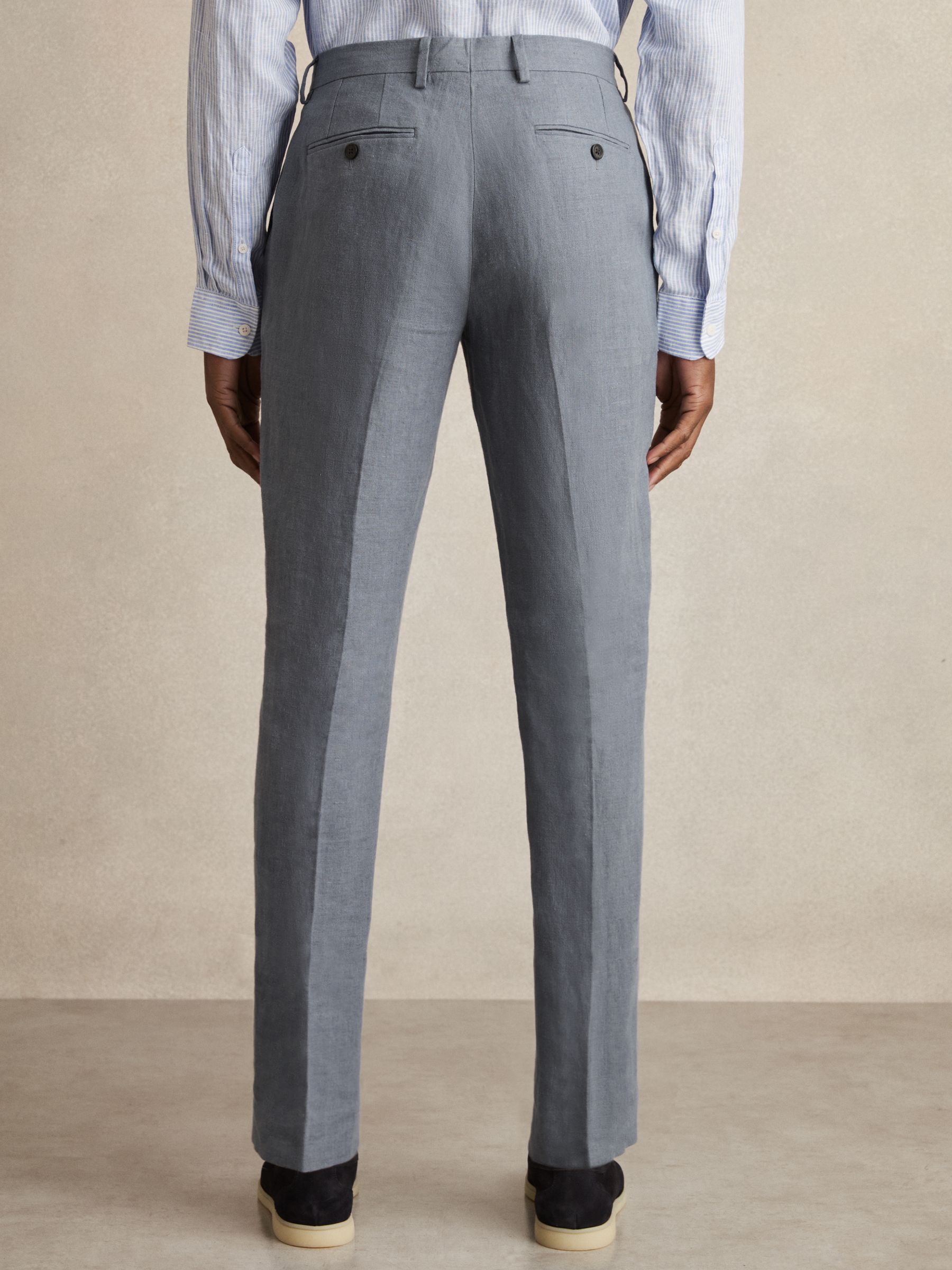 Linen Slim-Fit Suit Trousers in Airforce Blue