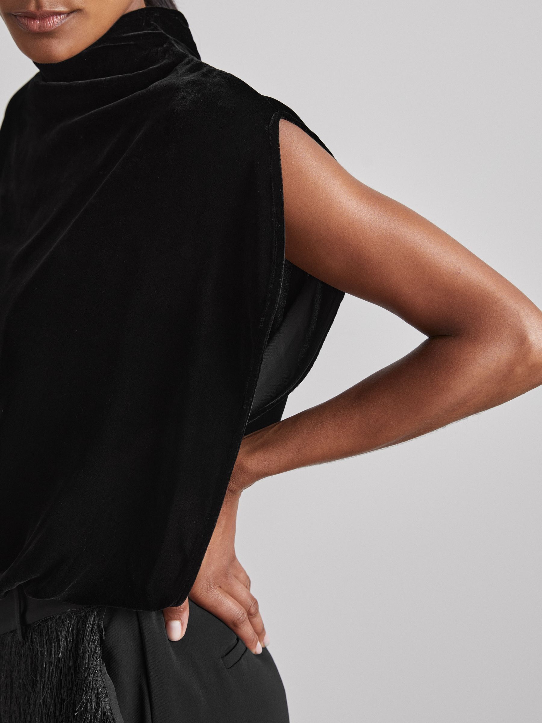 Atelier Velvet Draped Sleeveless Bodysuit in Black