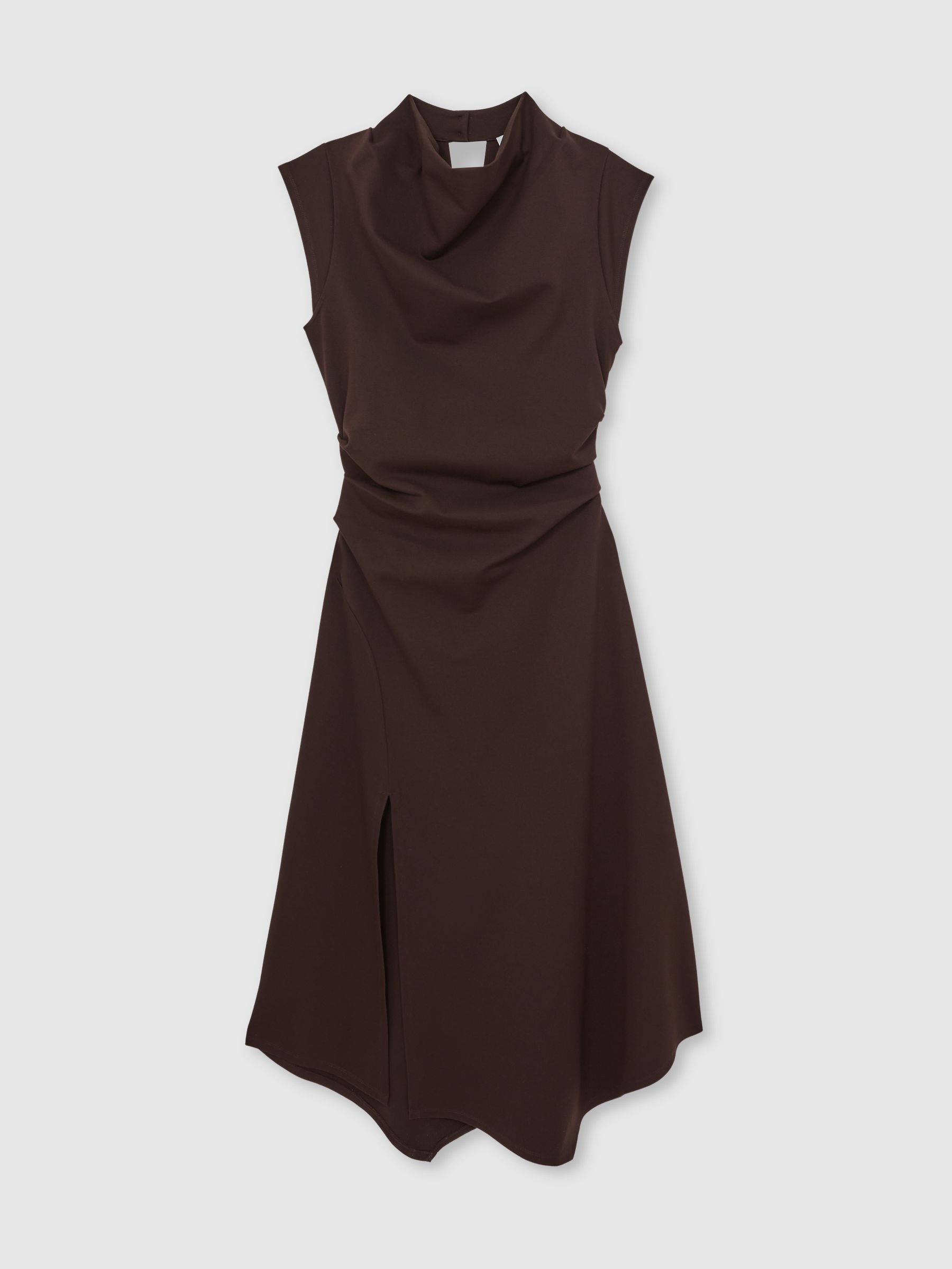 Twill-Jersey Draped Midi Dress in Burgundy
