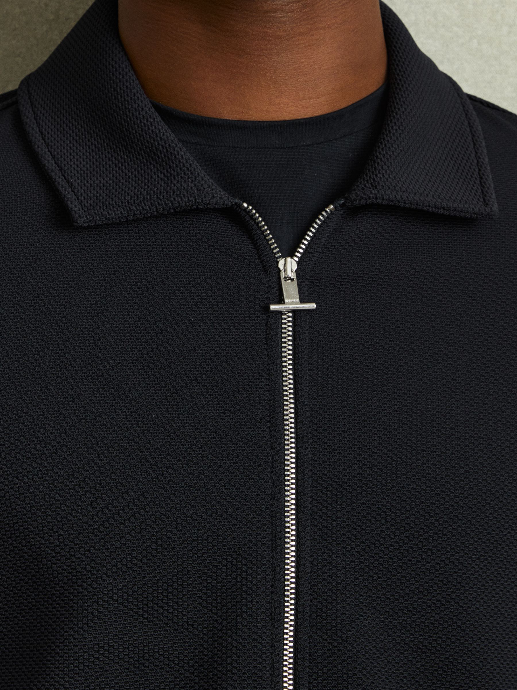 Textured Zip-Through Overshirt in Navy
