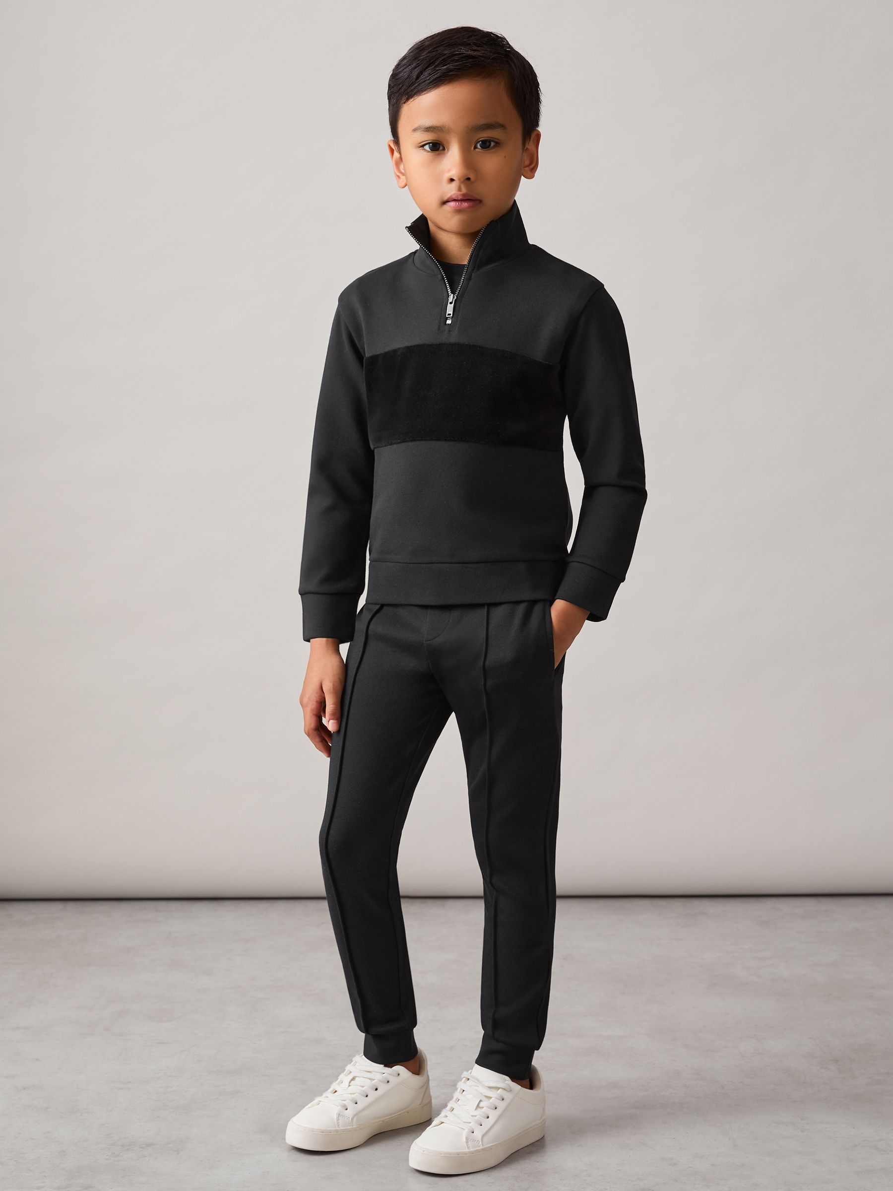 3-9 yrs Interlock Velour-Panel Zip Sweatshirt in Black