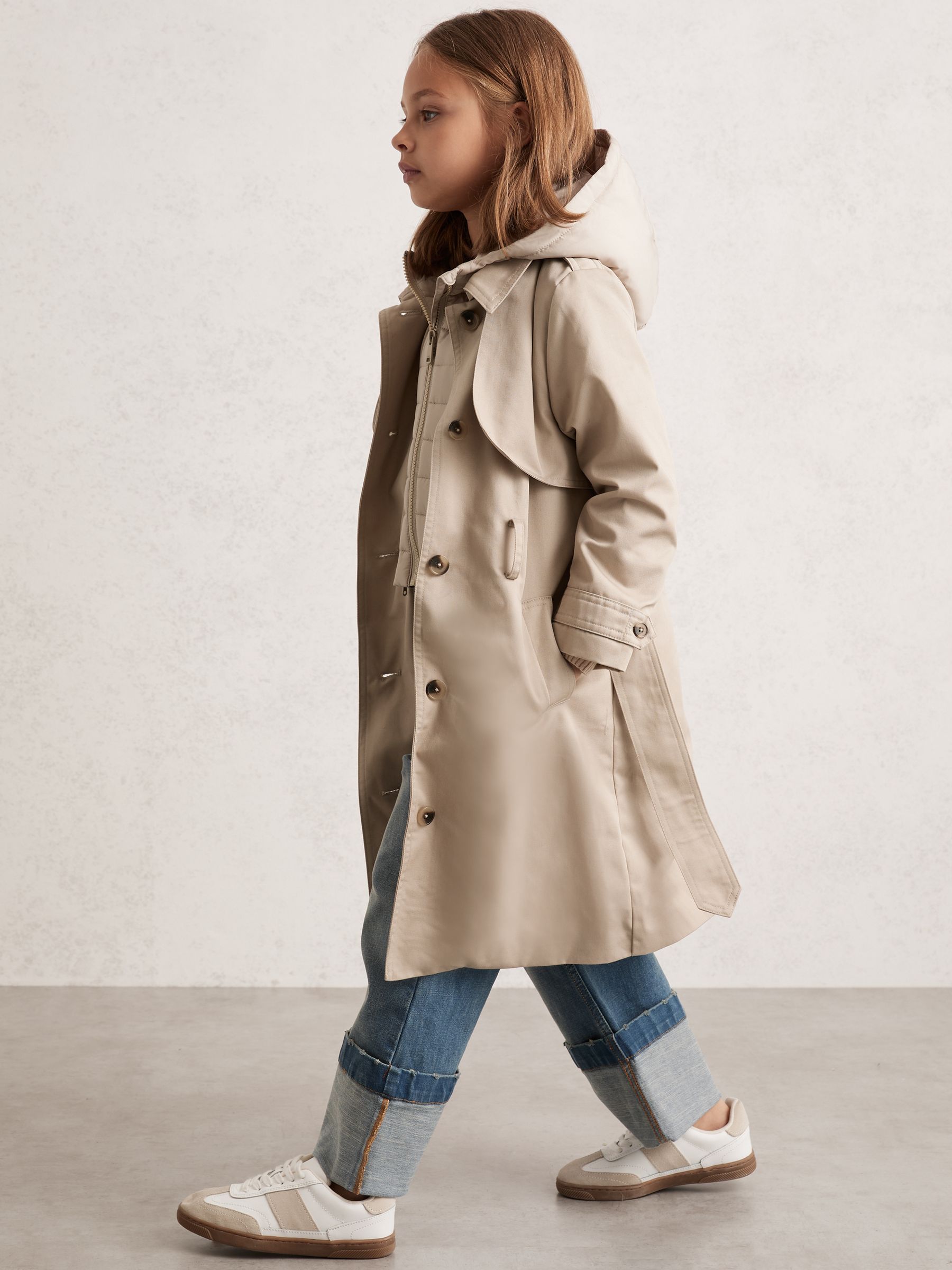 3-9 yrs Removable-Hood Trench Coat in Stone