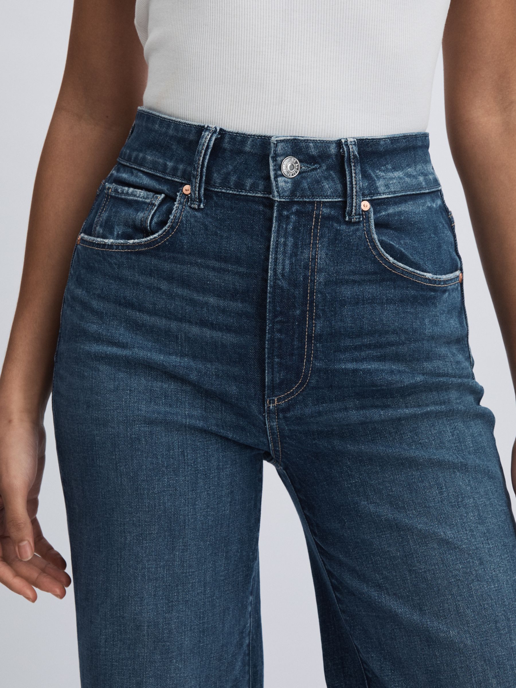 Paige High Rise Wide Leg Jeans in Boogie Blue