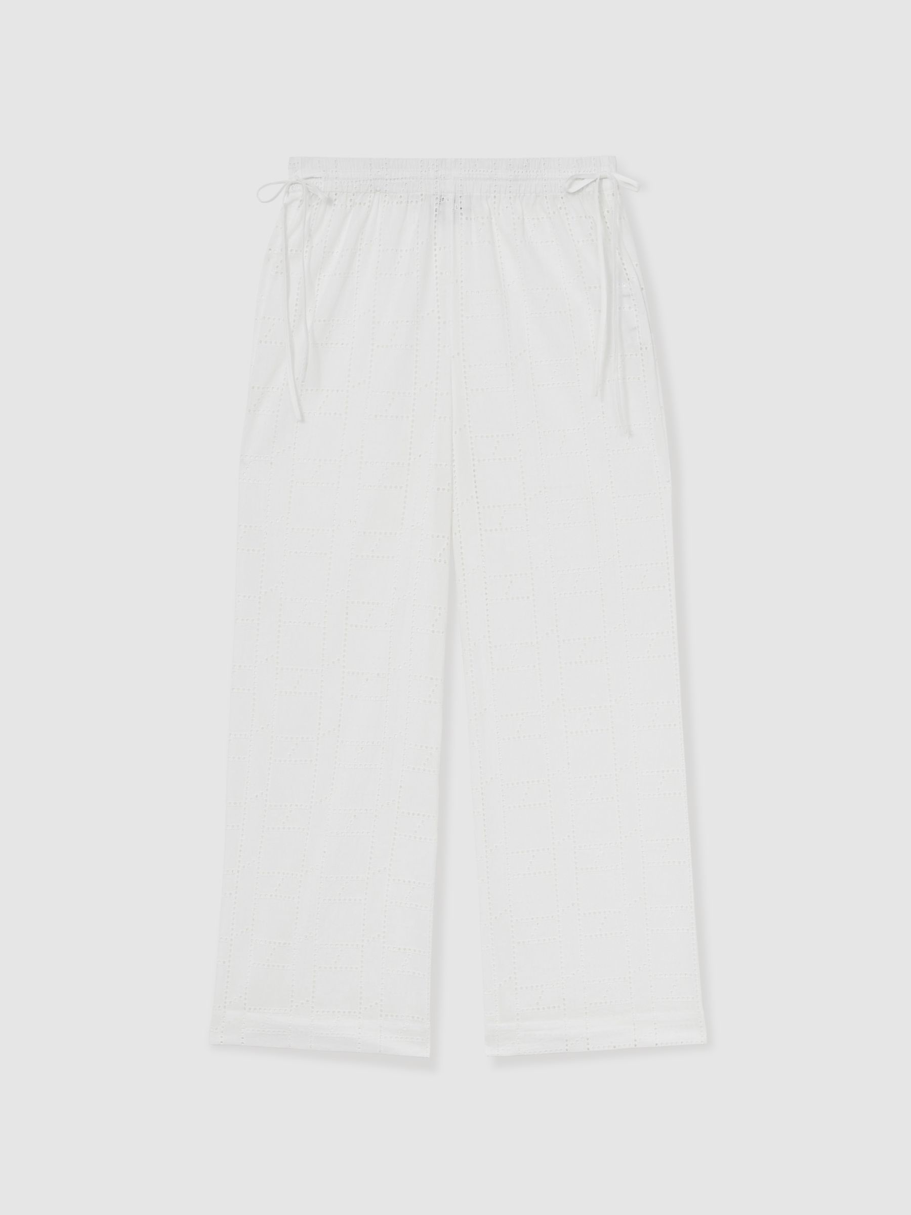 Cotton Broderie Side-Tie Trousers in White