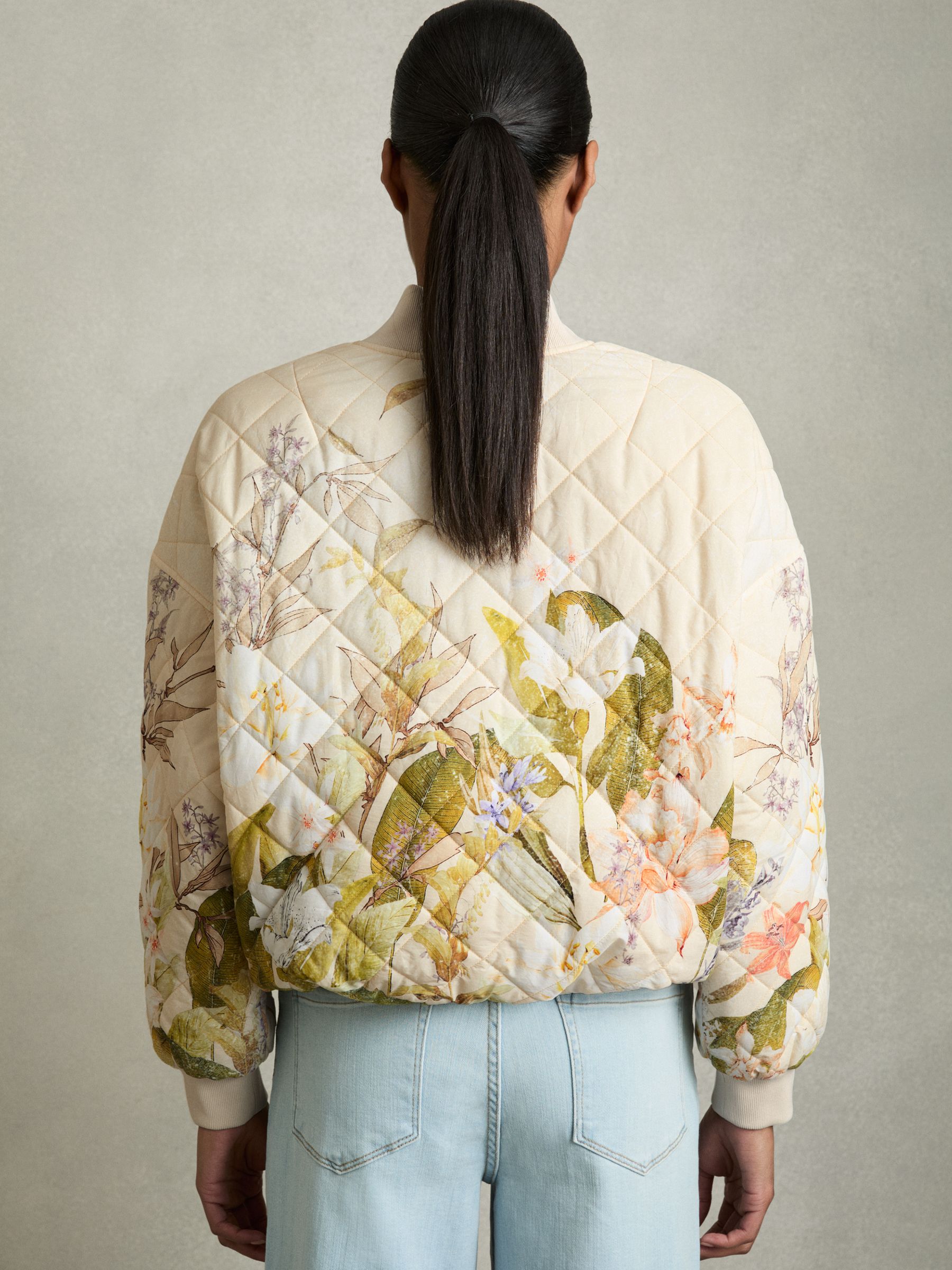 Quilted Printed Bomber Jacket in Pink Print