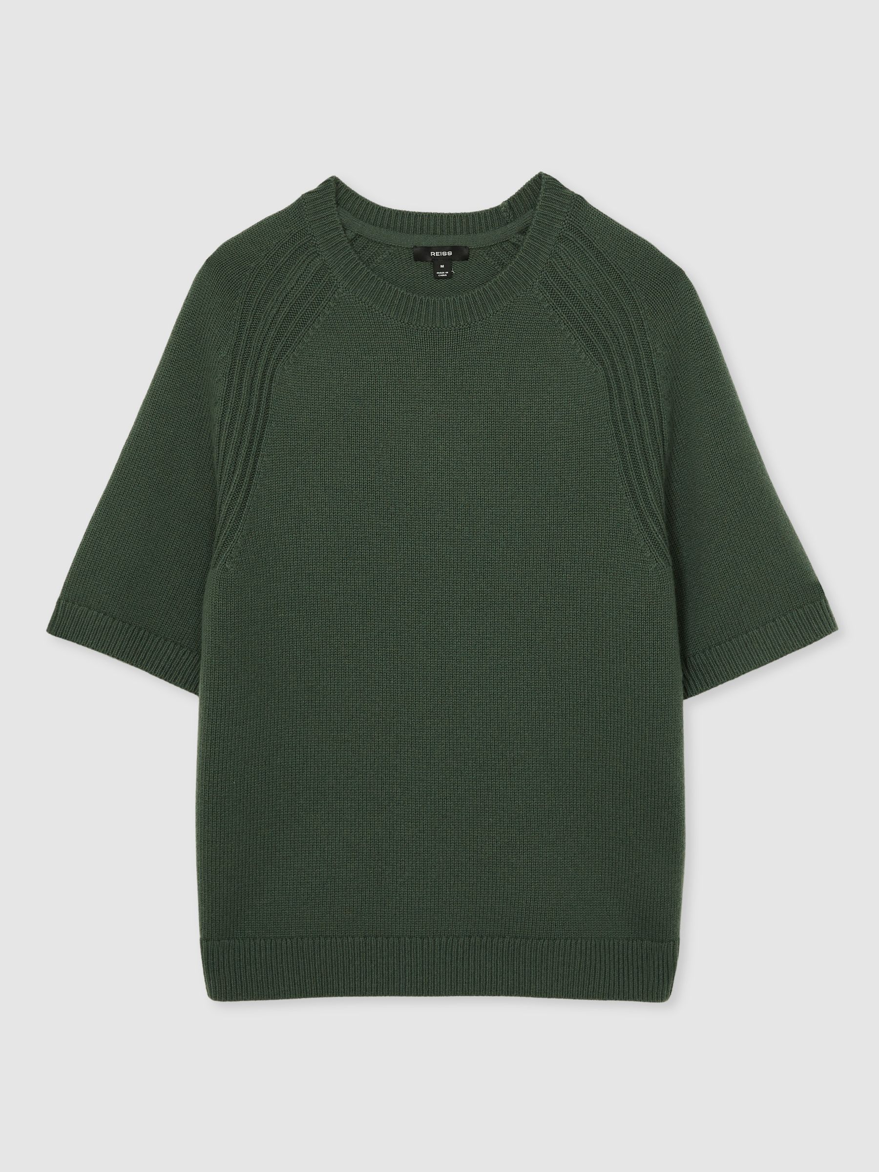 Wool Blend Heavy Knit T-Shirt in Kale Green