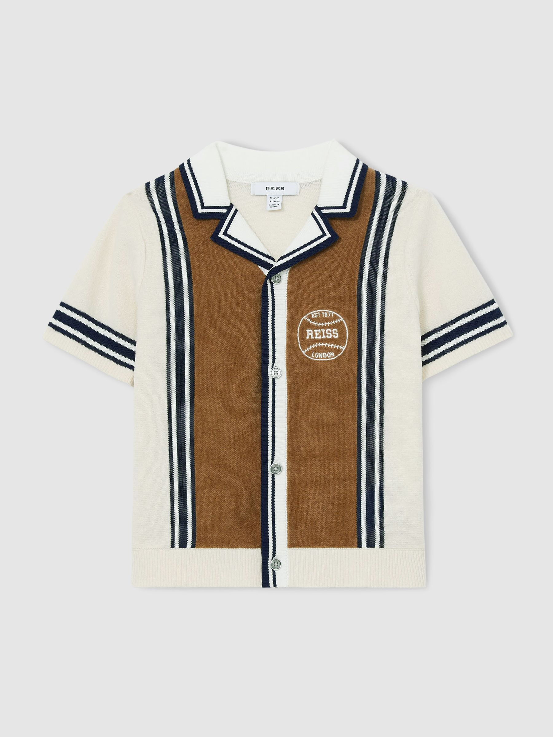 3-9 yrs Cotton Colour-Block Varsity Shirt in Tobacco Brown/ Off White