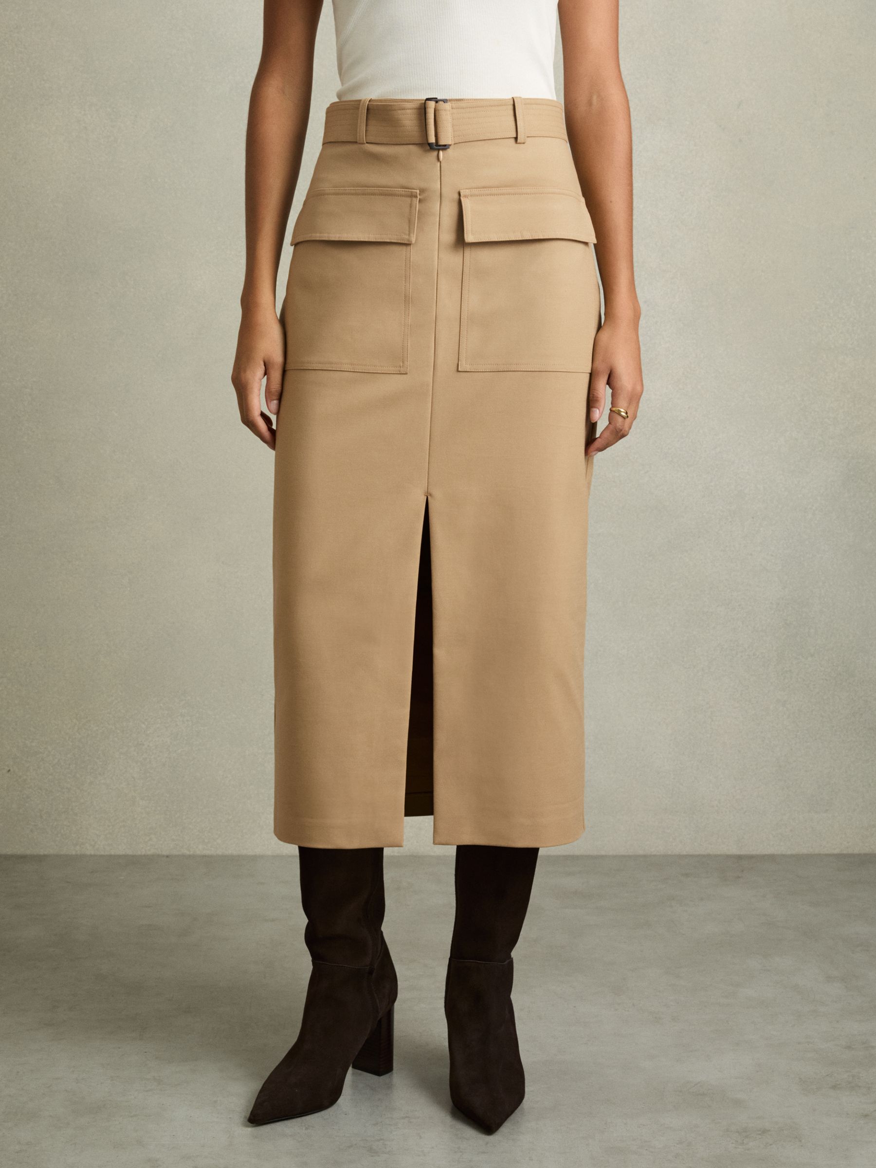 Cargo Pencil Skirt With Cotton in Camel