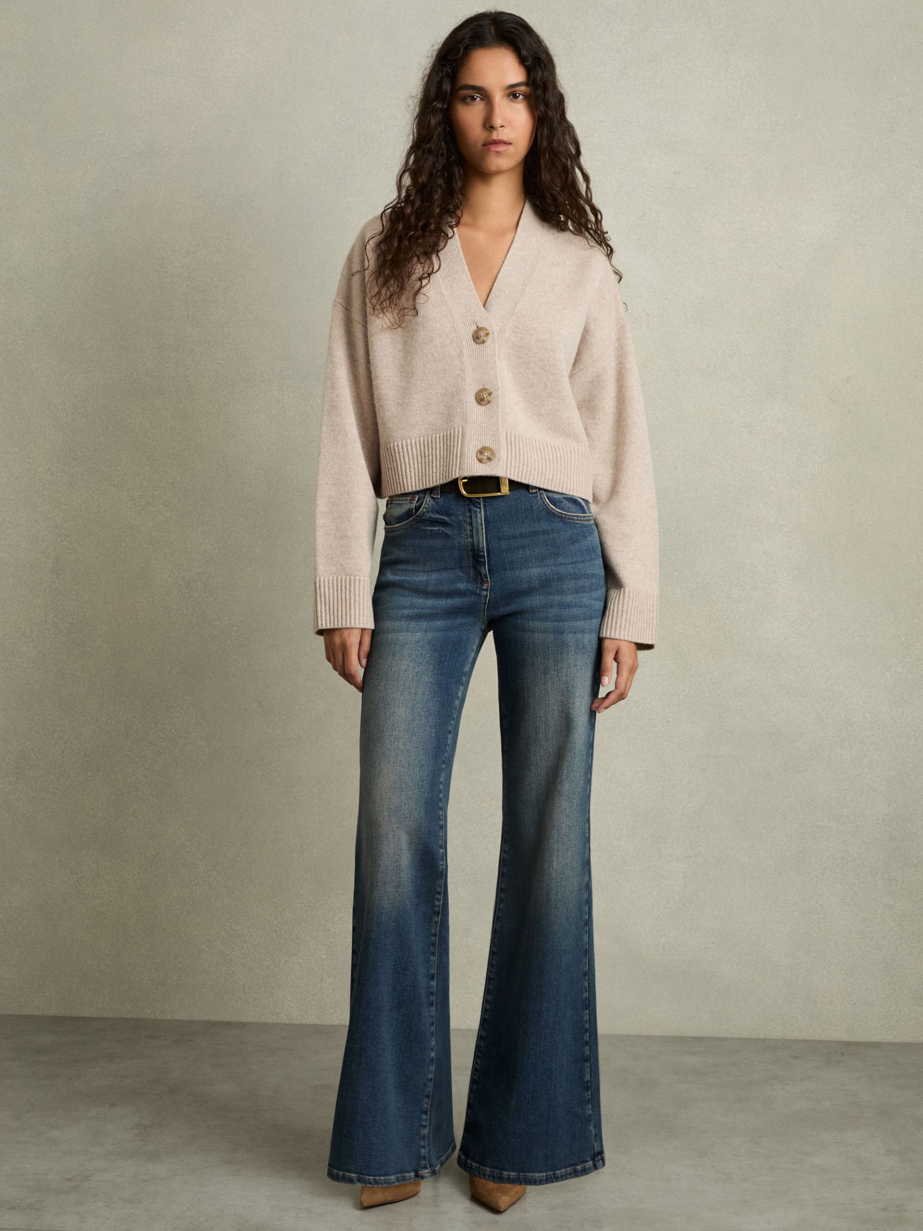 Wool-Cashmere Cropped Cardigan in Oatmeal