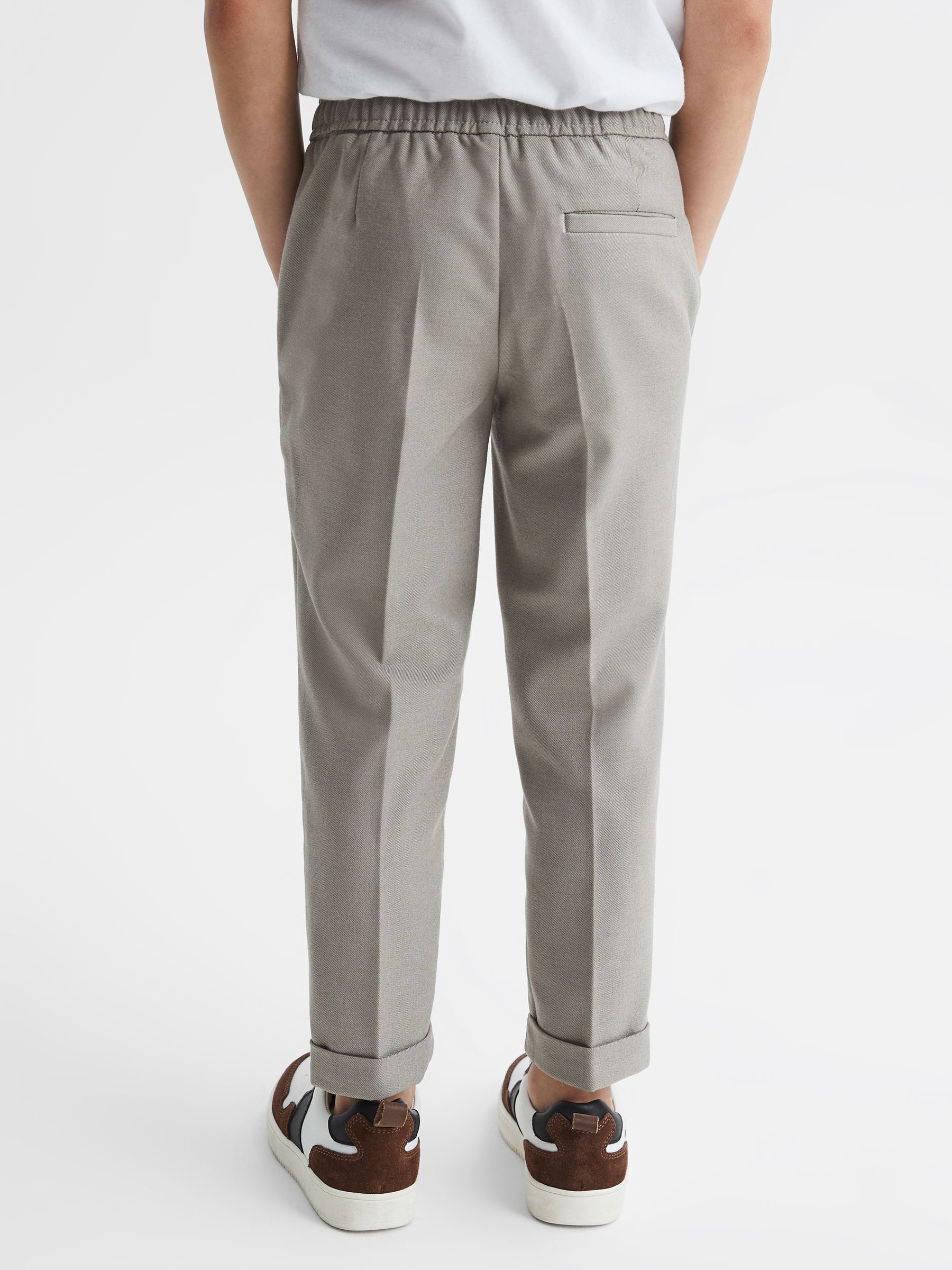 9-14 yrs Relaxed Elasticated Trousers with Turn-Ups in Taupe