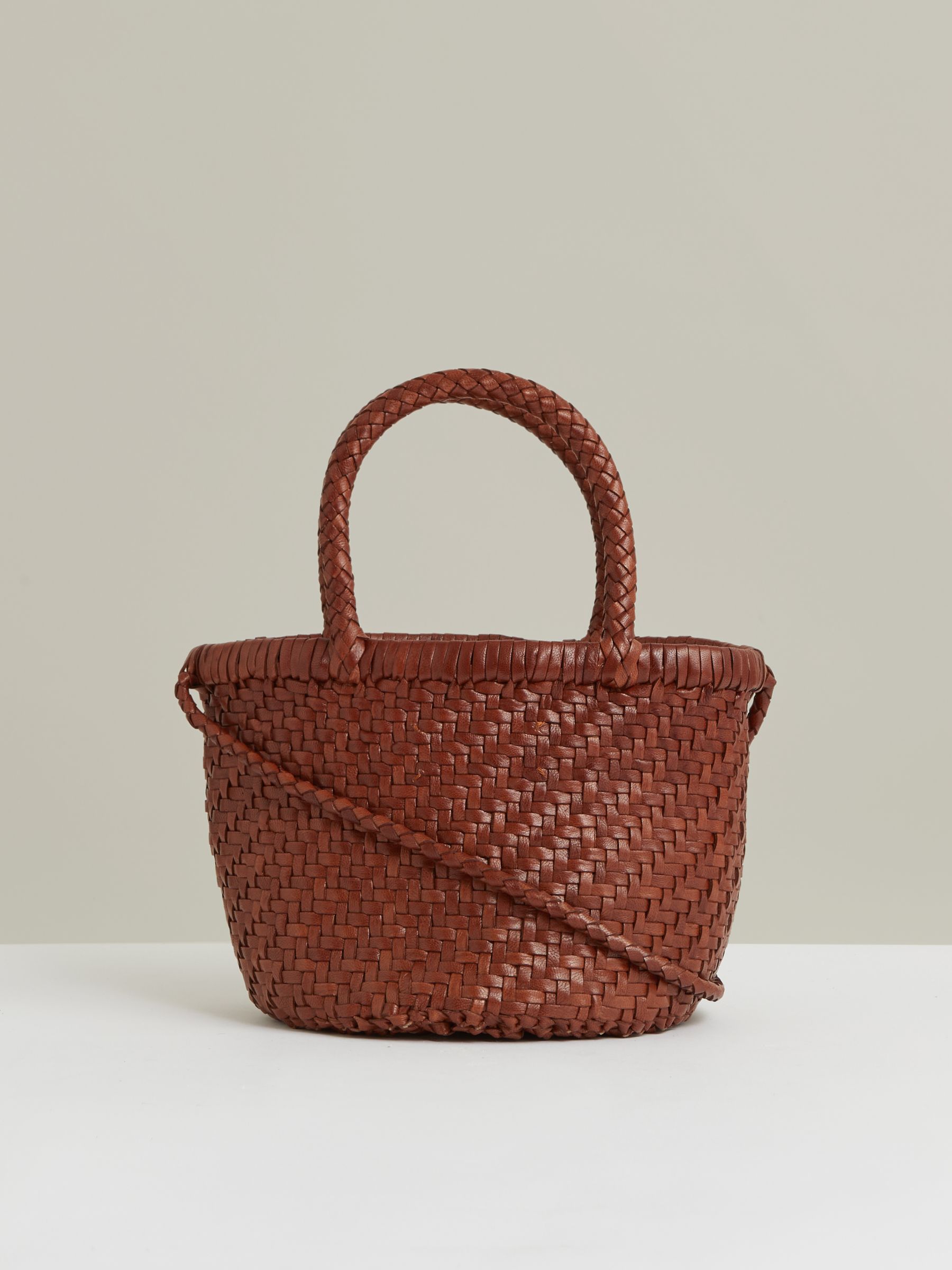 Leather Woven Mini Tote Bag in Tan