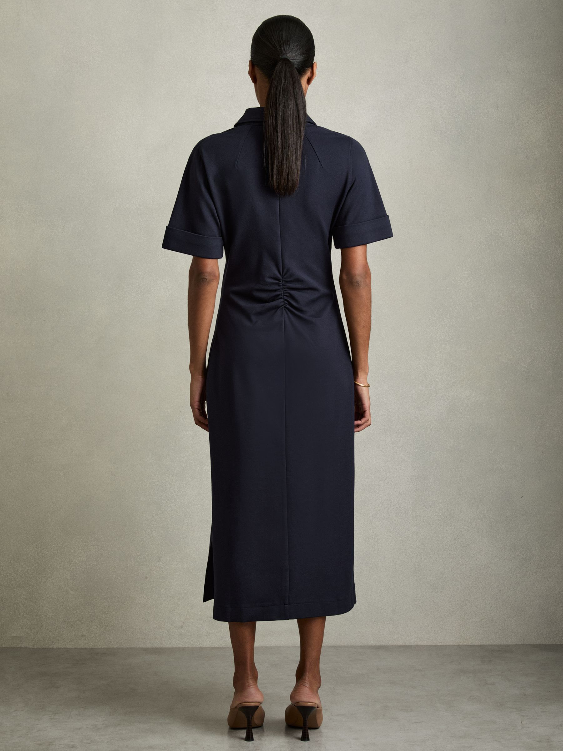 Jersey Open-Collar Bodycon Dress in Navy