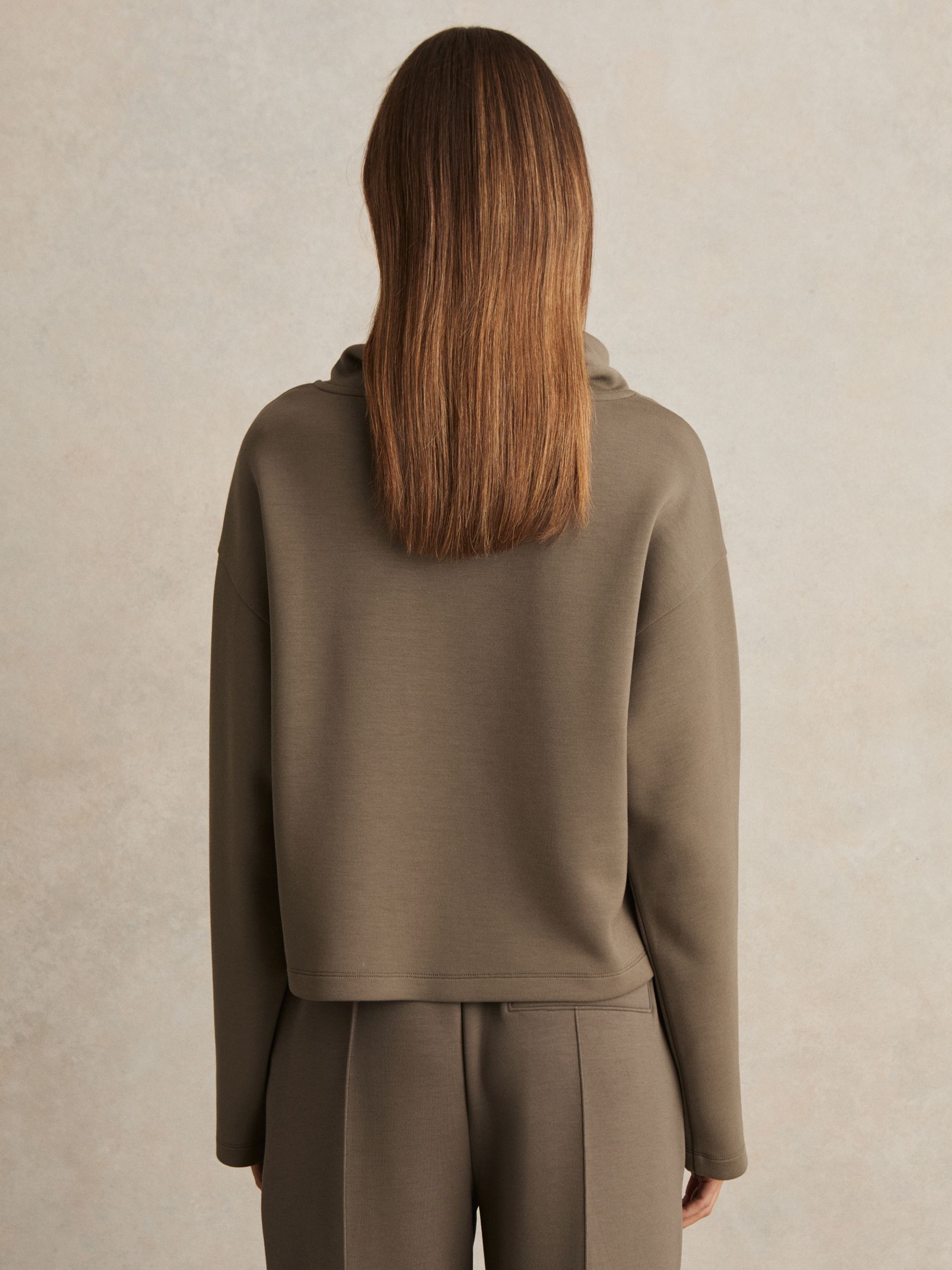 Interlock-Jersey Funnel-Neck Sweatshirt in Khaki Green