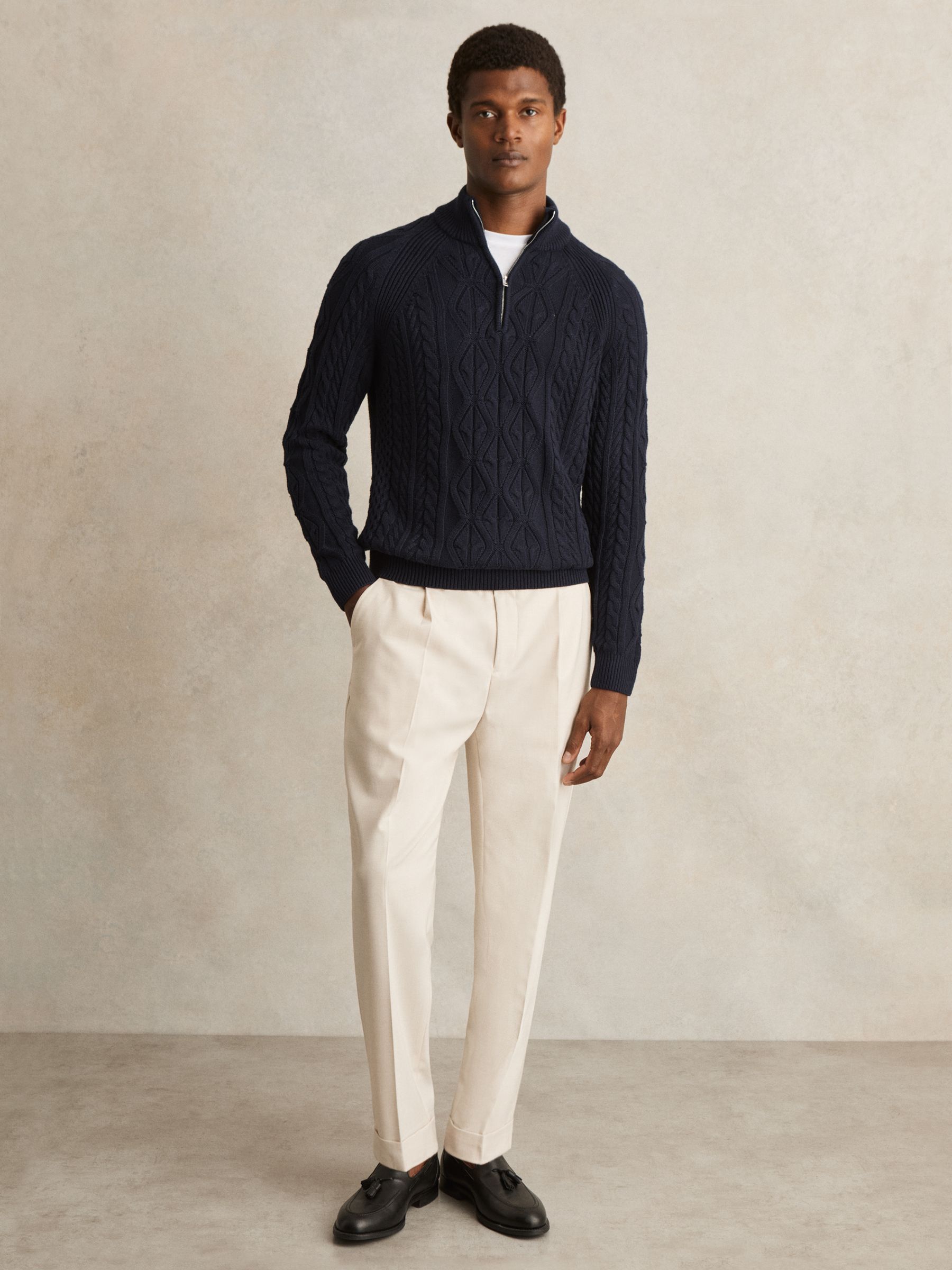 Cable-Knit Half-Zip Jumper in Navy
