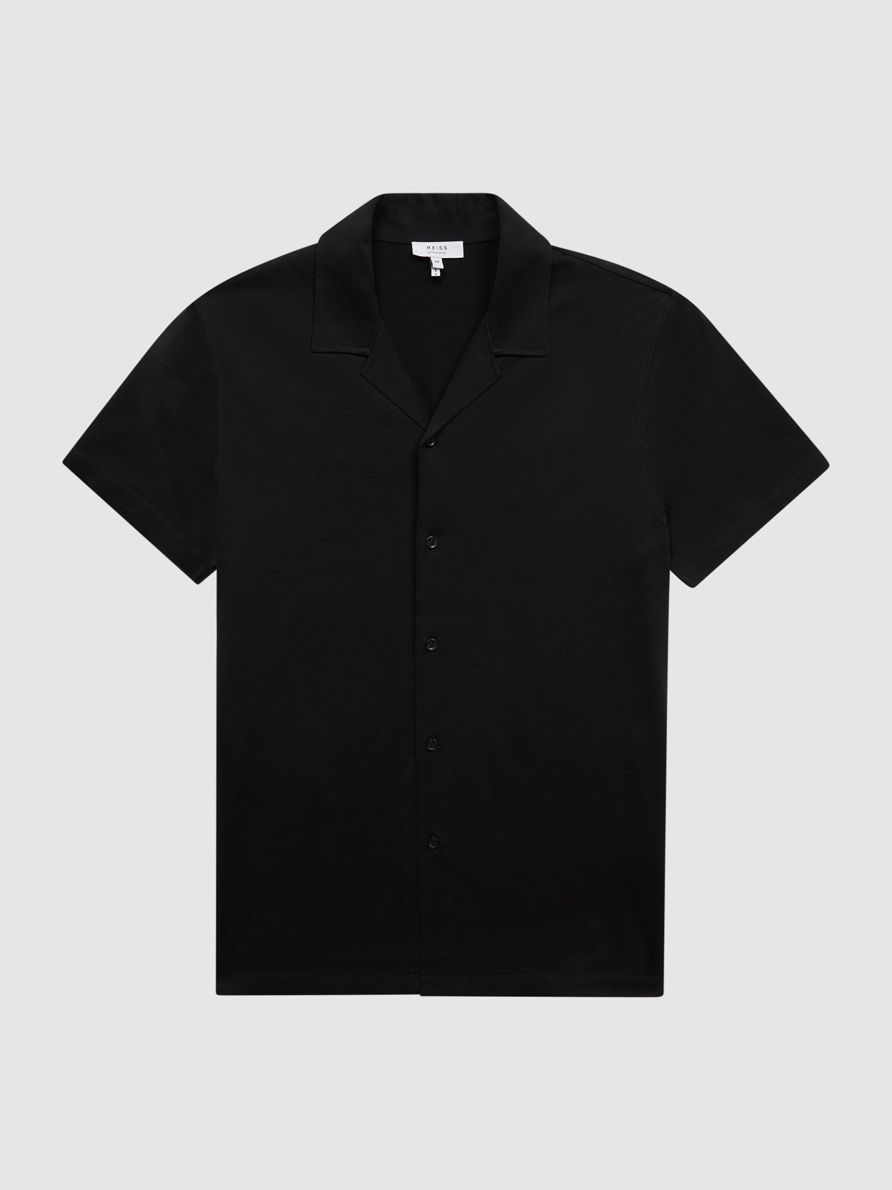 Mercerised Jersey Cuban Collar Shirt in Black