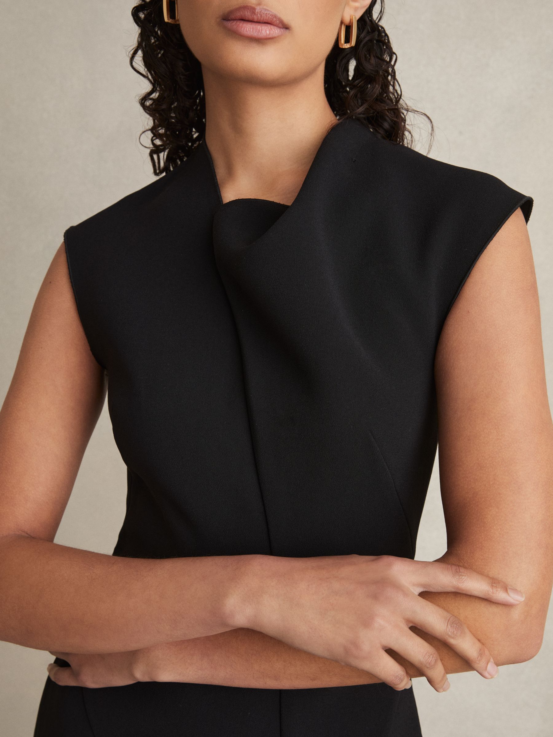 Acler Crepe Draped-Neck Mini Dress in Black