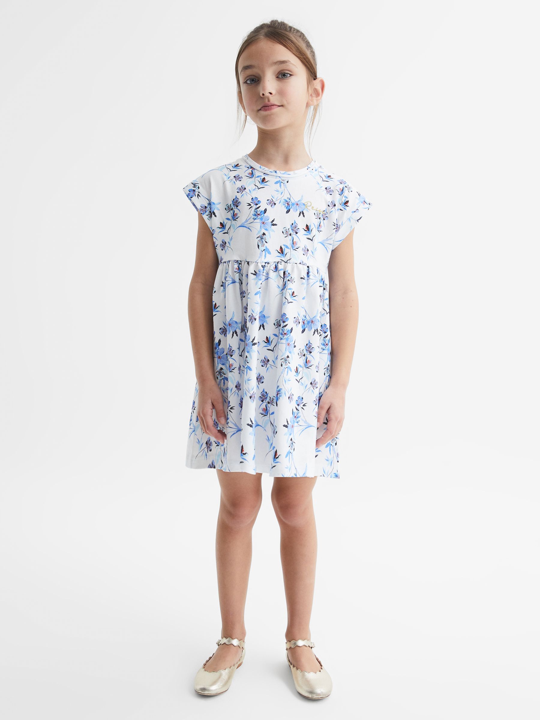 4-9 yrs Floral Print Jersey Dress in Blue Print