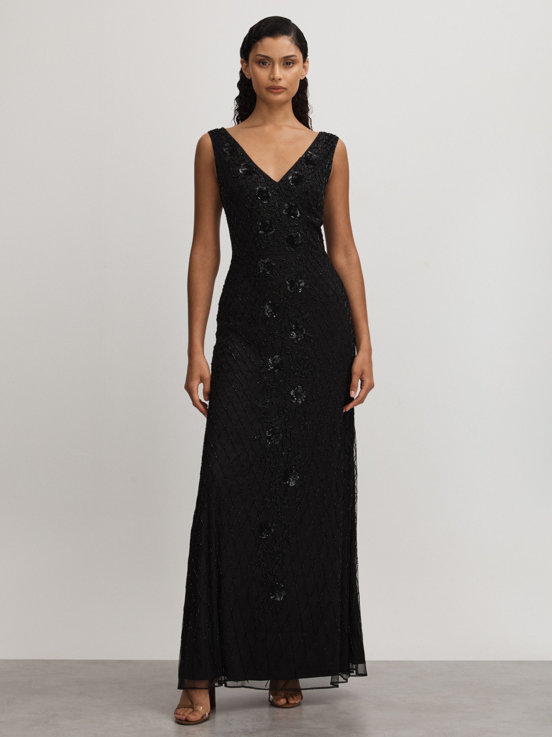 Vivienne Black Raishma Embellished Mesh Black Maxi Dress