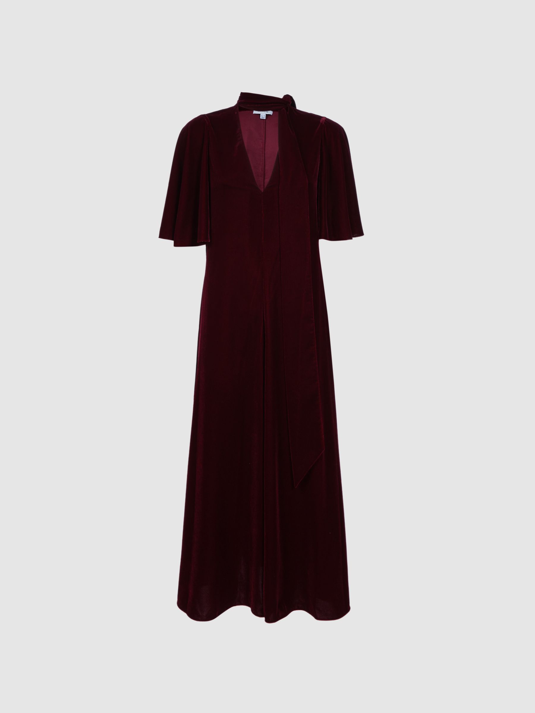 Florere Velvet Tie Neck Midi Dress in Burgundy