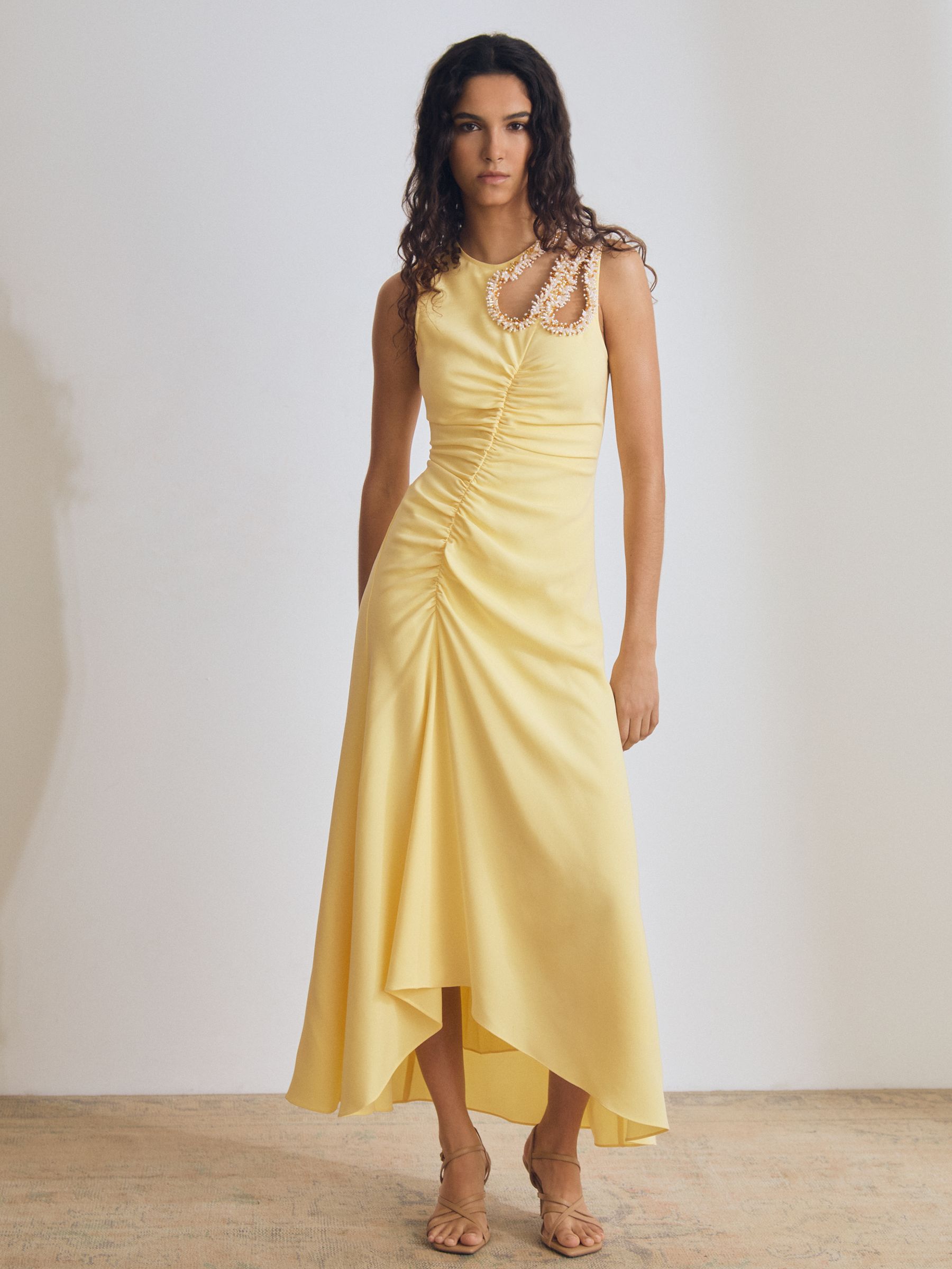 Atelier Embellished-Shoulder Maxi Dress in Yellow