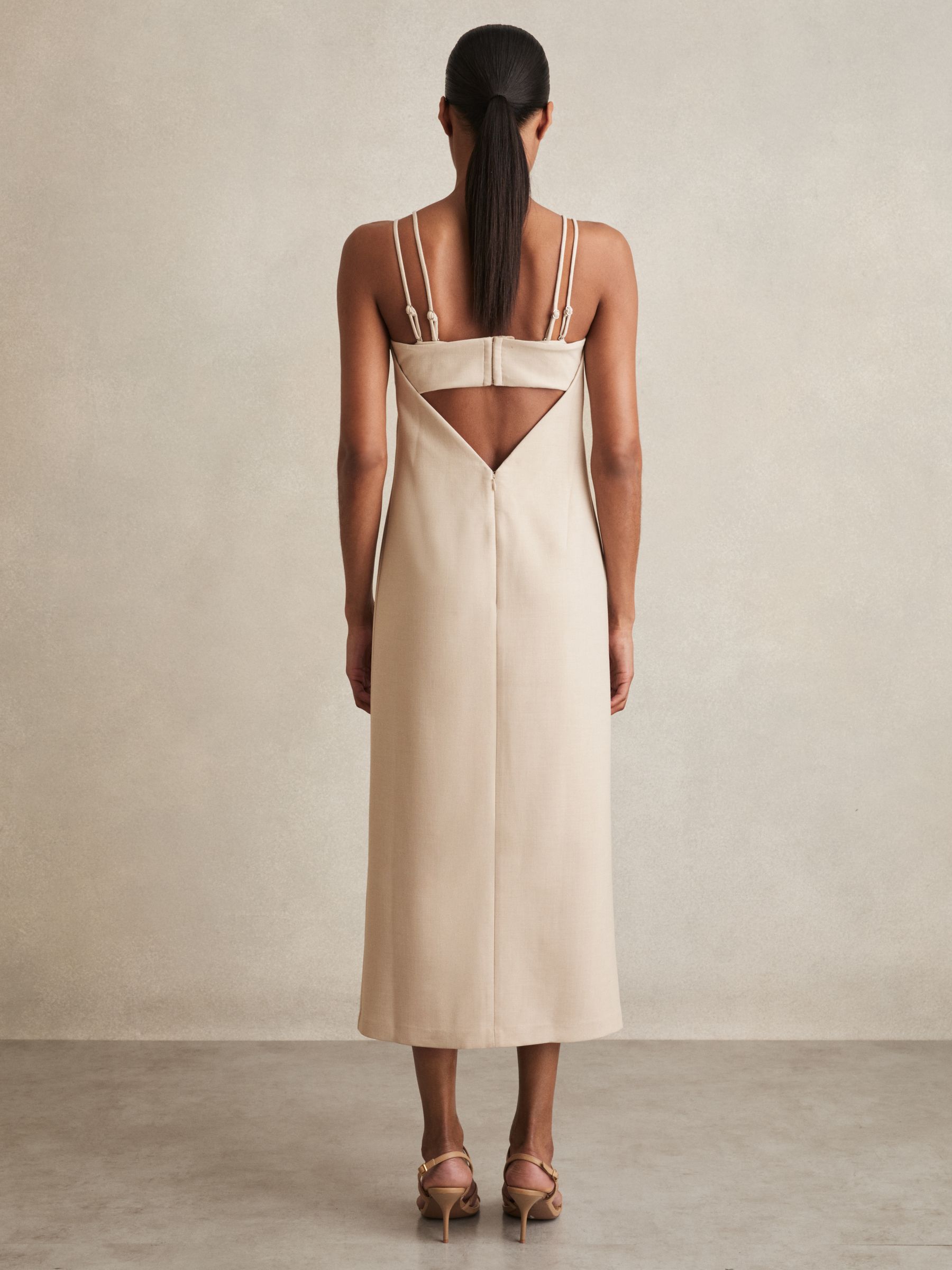 Double Strap Cut Out Midi Dress in Stone Neutral