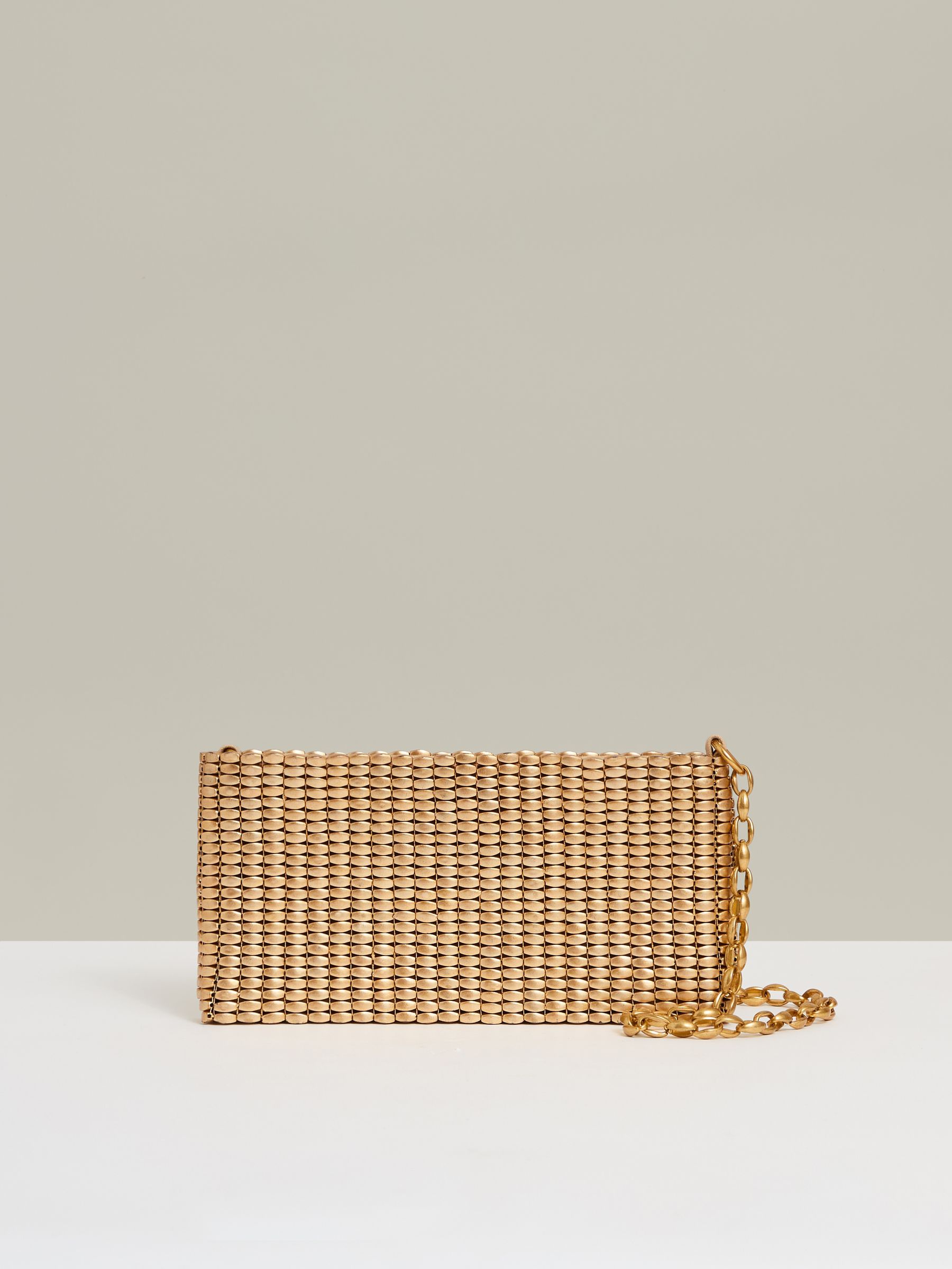 Beaded Removable Strap Shoulder Bag in Gold
