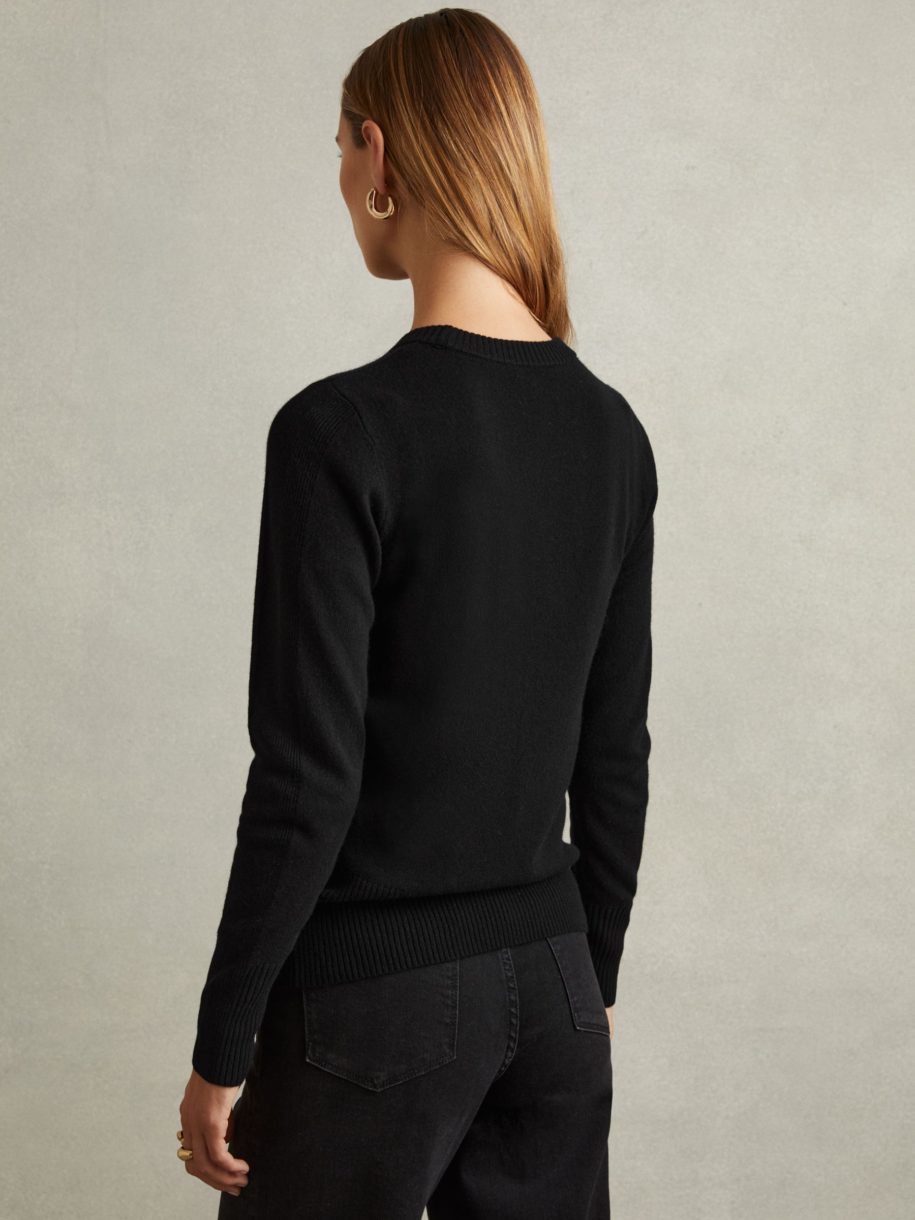 Wool Blend Crew Neck Jumper with Cashmere in Black