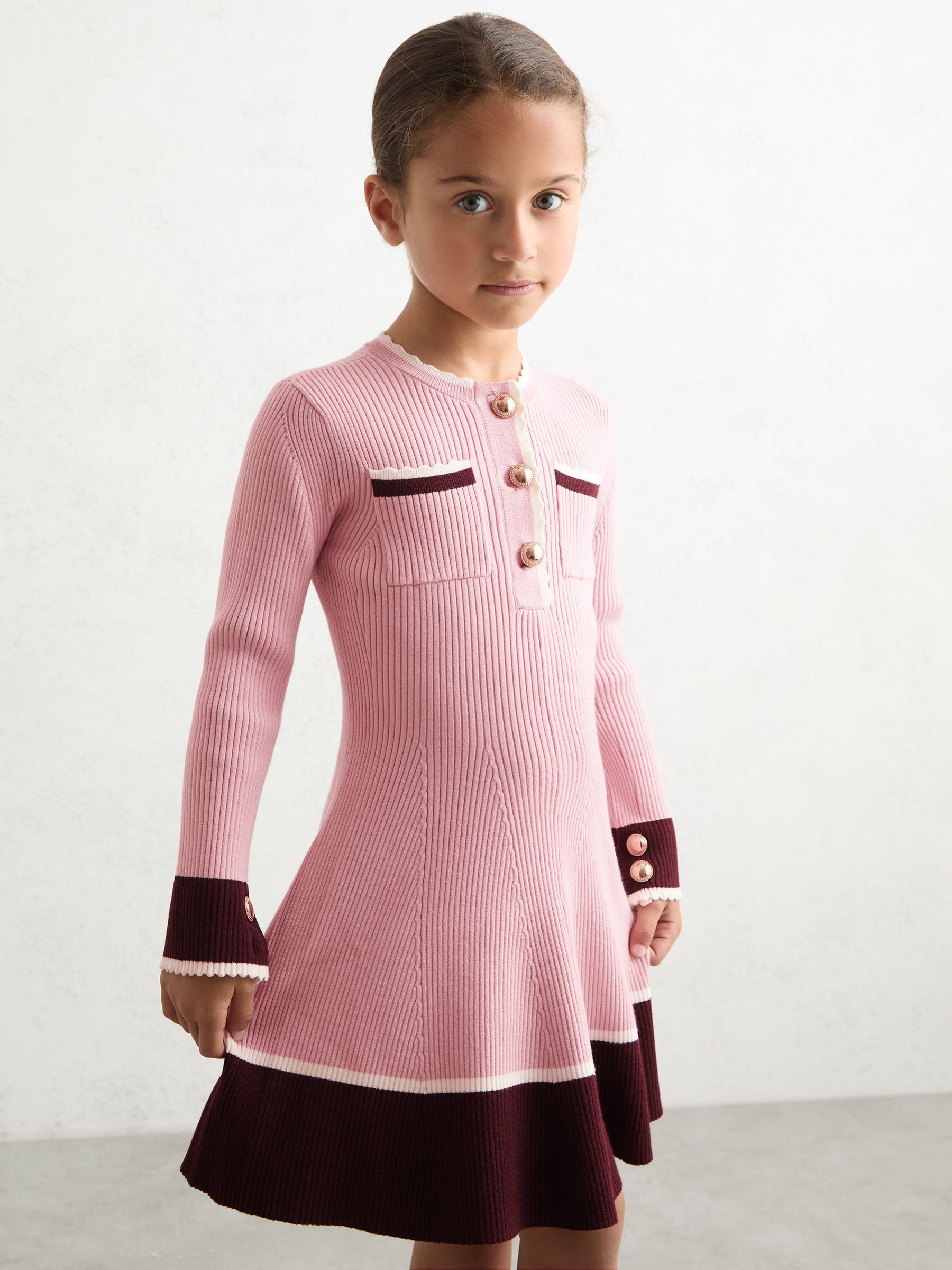 9-13 yrs Scallop-Trim Rib-Knit Dress in Pink