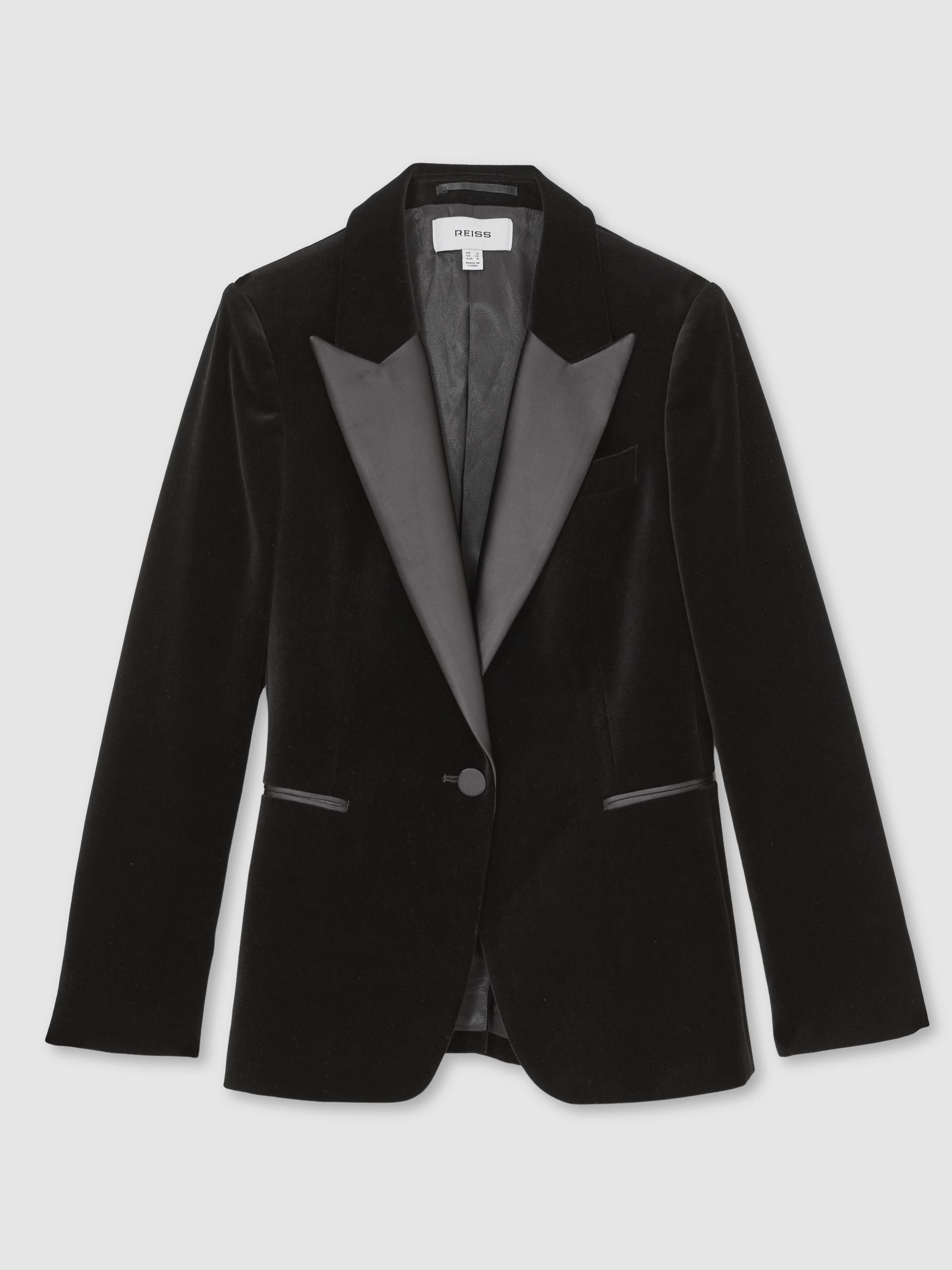Petite Velvet Single Breasted Suit Blazer in Black
