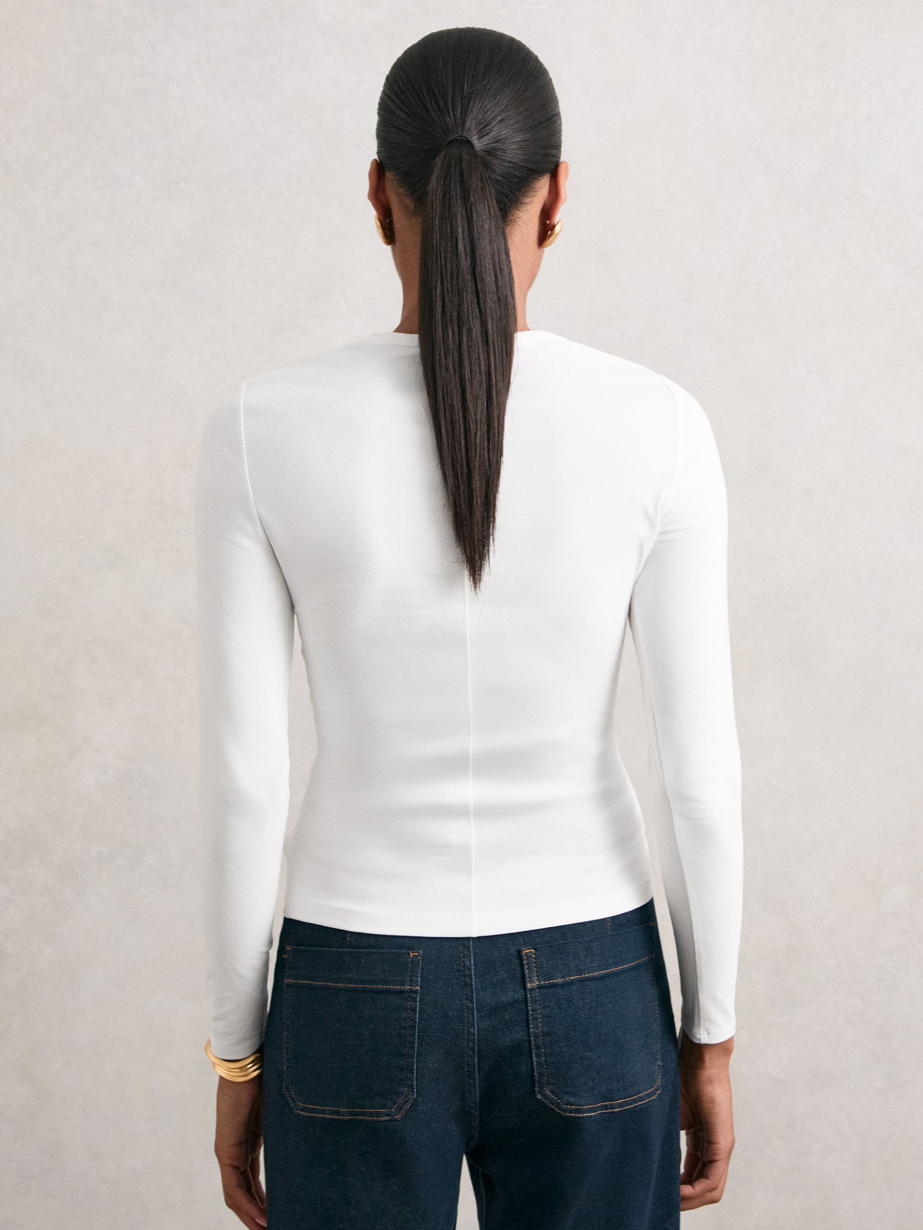 Cotton Crew-Neck Long-Sleeve T-Shirt With Stretch in White