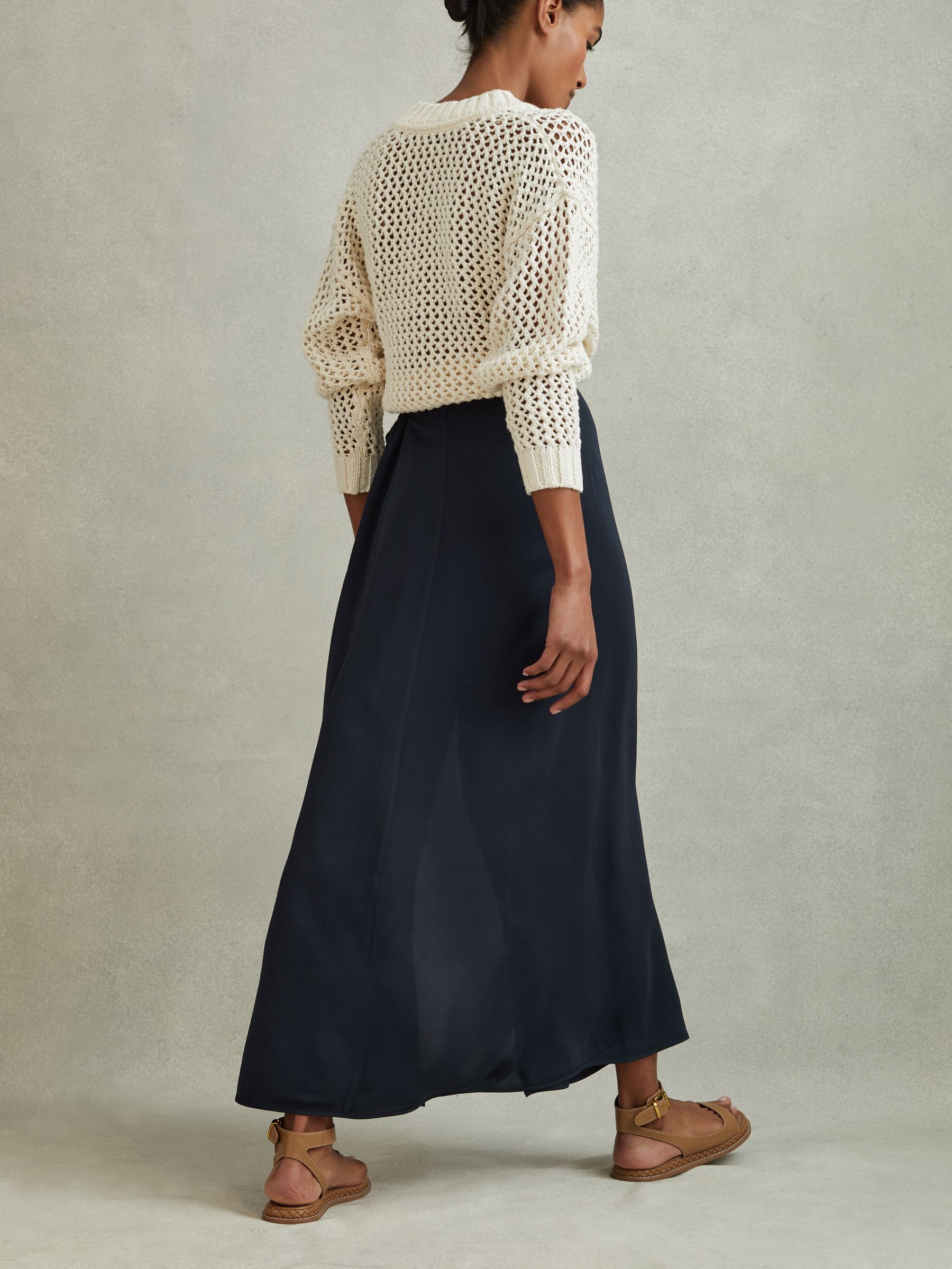 Gathered Side Midi Skirt in Navy