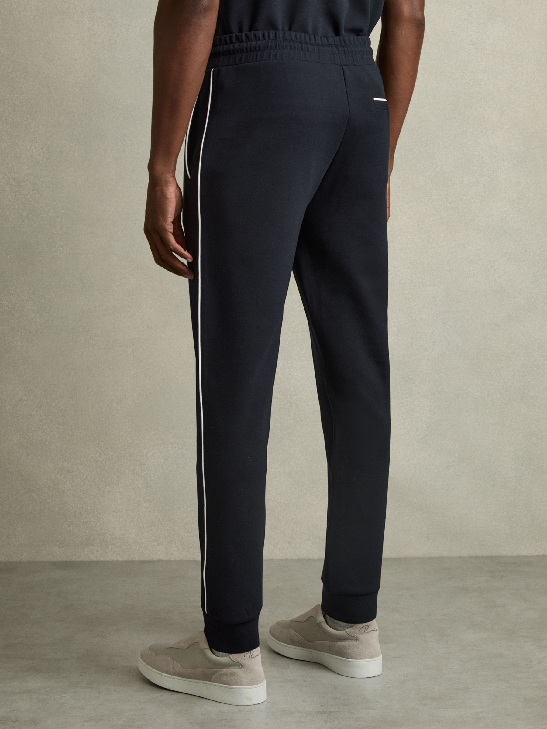 Interlock Piped Drawstring Joggers in Navy