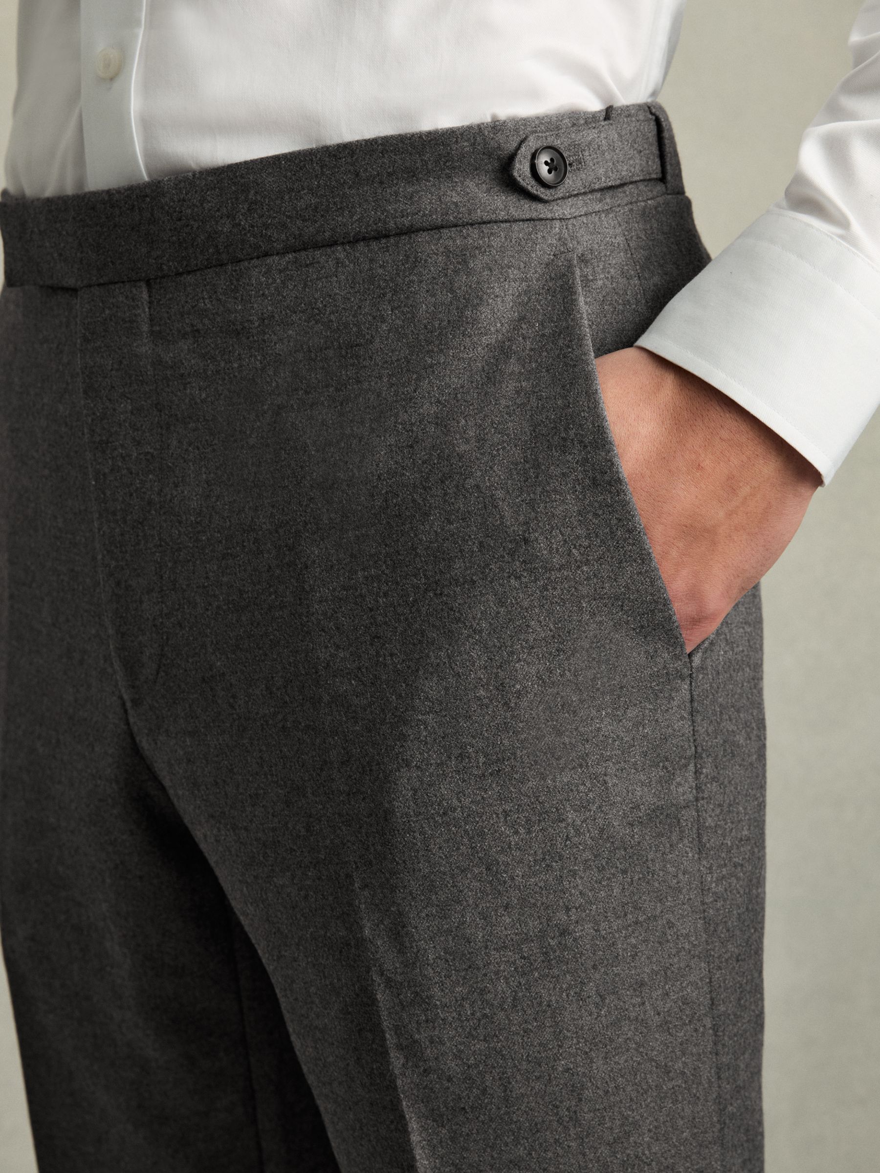 Slim-Fit Wool Blend Suit Trousers in Grey Melange