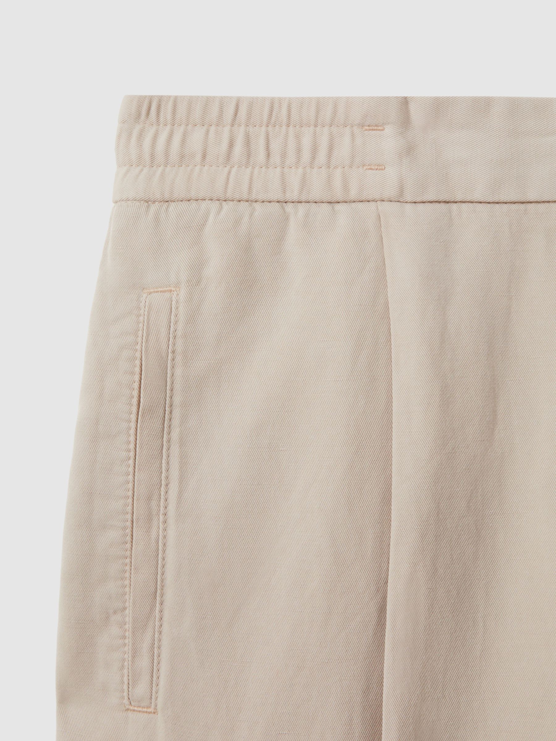 Relaxed Cotton/Linen Blend Elasticated Waist Trousers in Stone