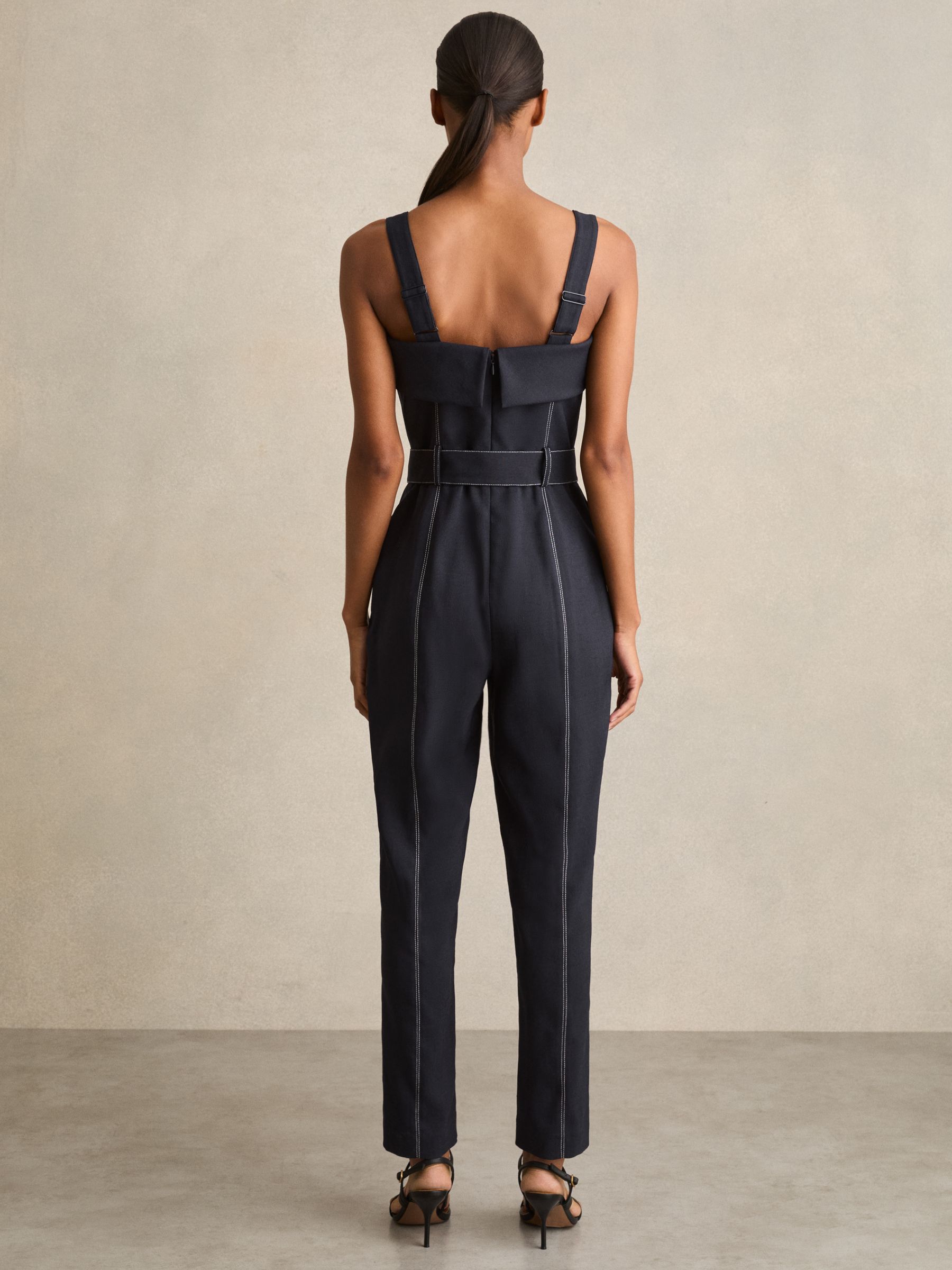 Contrast Stitch Structured Jumpsuit in Navy