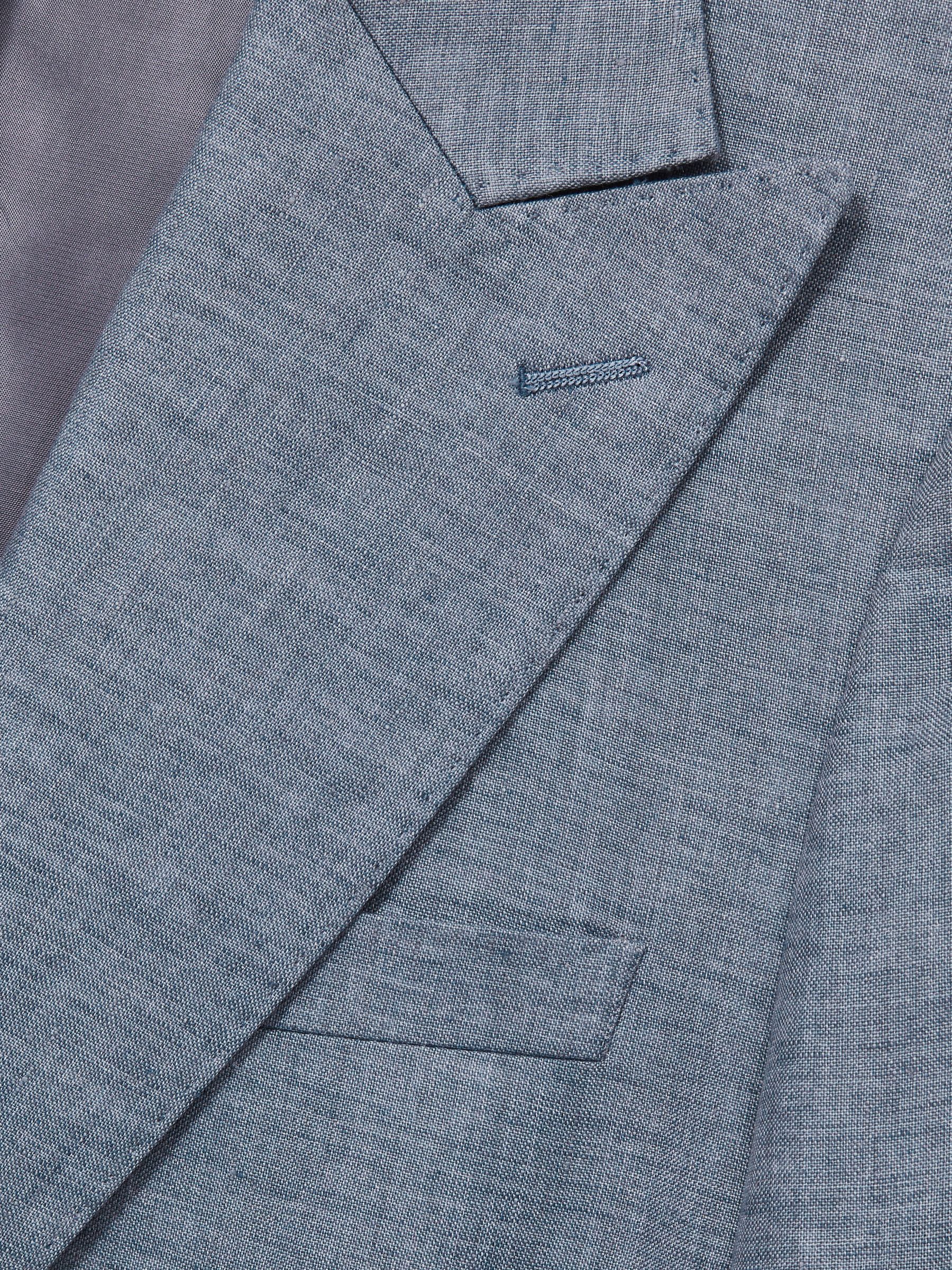 Linen Single-Breasted Suit Blazer Slim-Fit in Airforce Blue